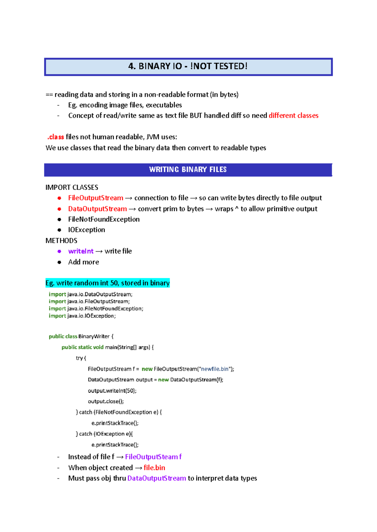 Week 4: Binary IO - 4. BINARY IO - !NOT TESTED! == reading data and ...