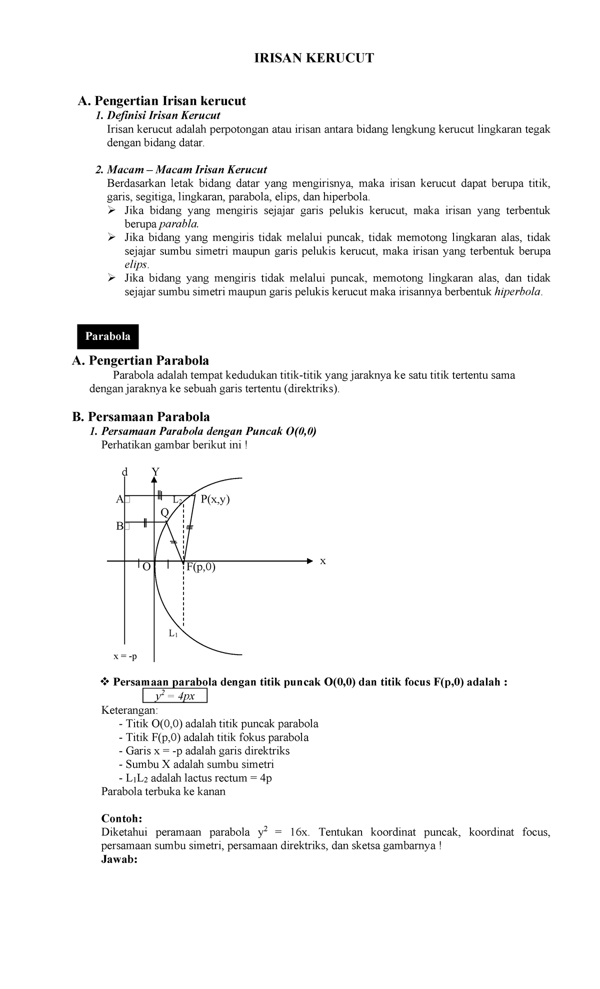 Irisan Kerucut Dan Parabola - IRISAN KERUCUT A. Pengertian Irisan ...