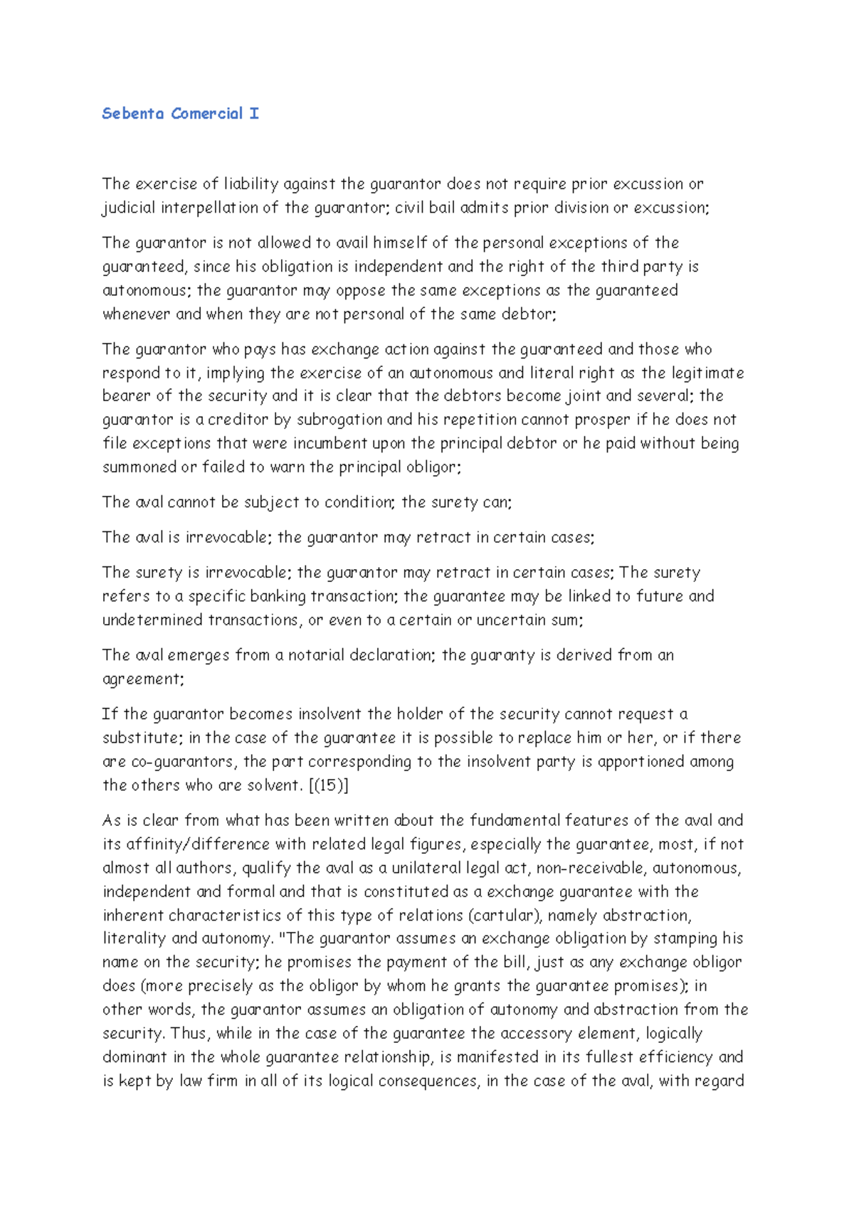 Sebenta Comercial I 8 Summaries commercial law University of Memphis