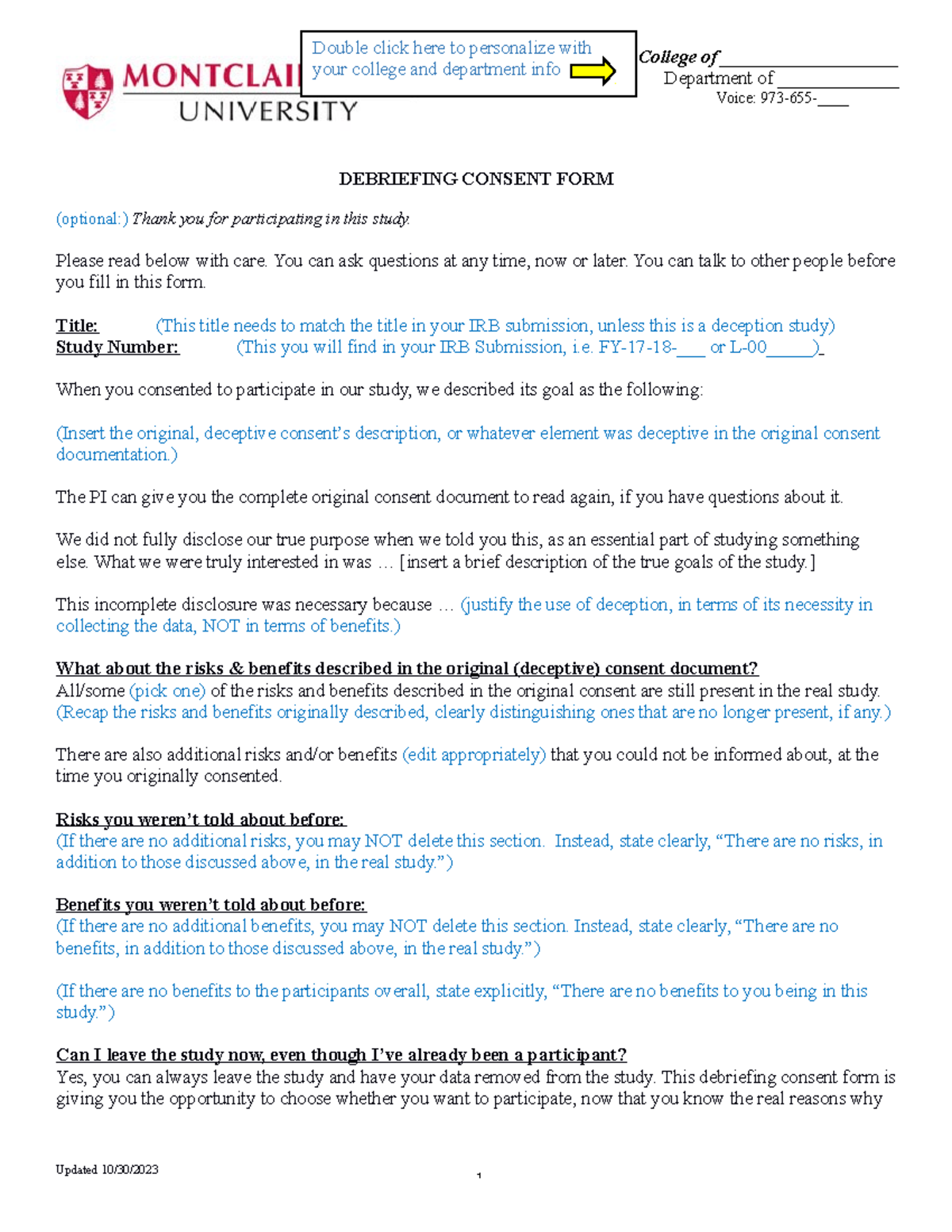 Debriefing form adult template 11-21-19 - DEBRIEFING CONSENT FORM ...