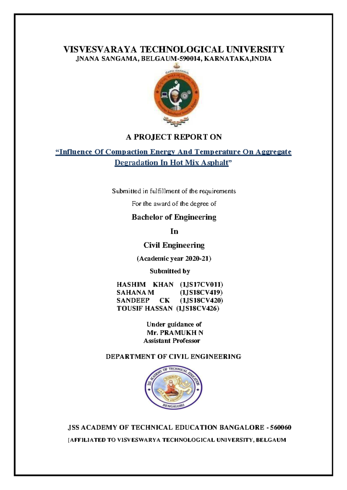 Project report “Influence Of Compaction Energy And Temperature On ...