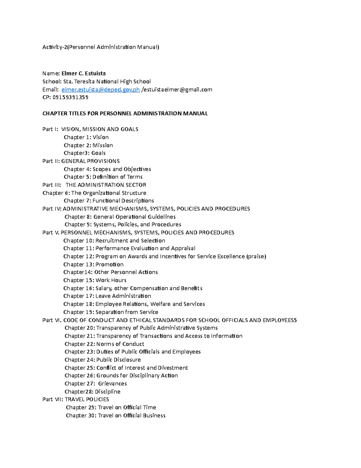 Educ305-Activity 2-Estuista, Elmer C - Activity-2(Personnel ...