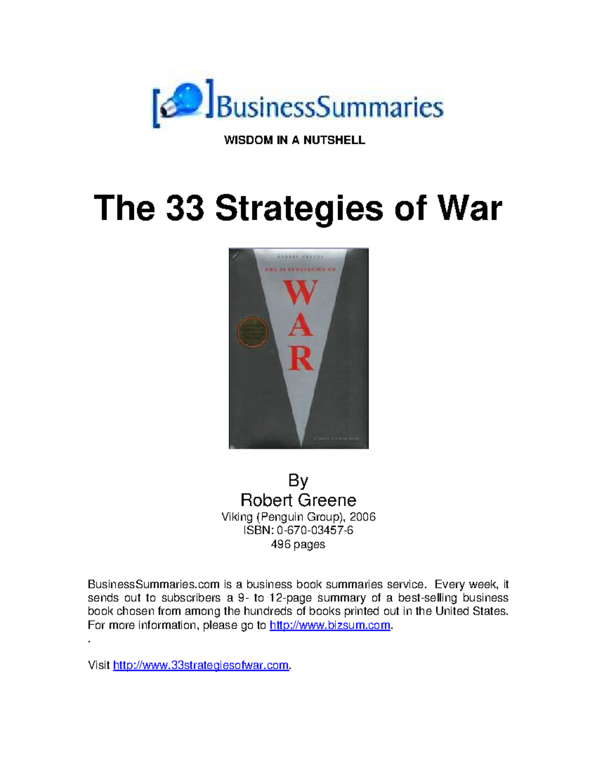 The 33 Strategies Of War The 33 Strategies of War - WISDOM IN A NUTSHELL The 33 Strategies of