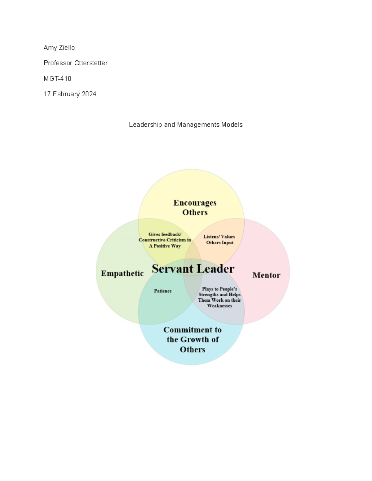 Leadership and Managements Models - Amy Ziello Professor Otterstetter ...
