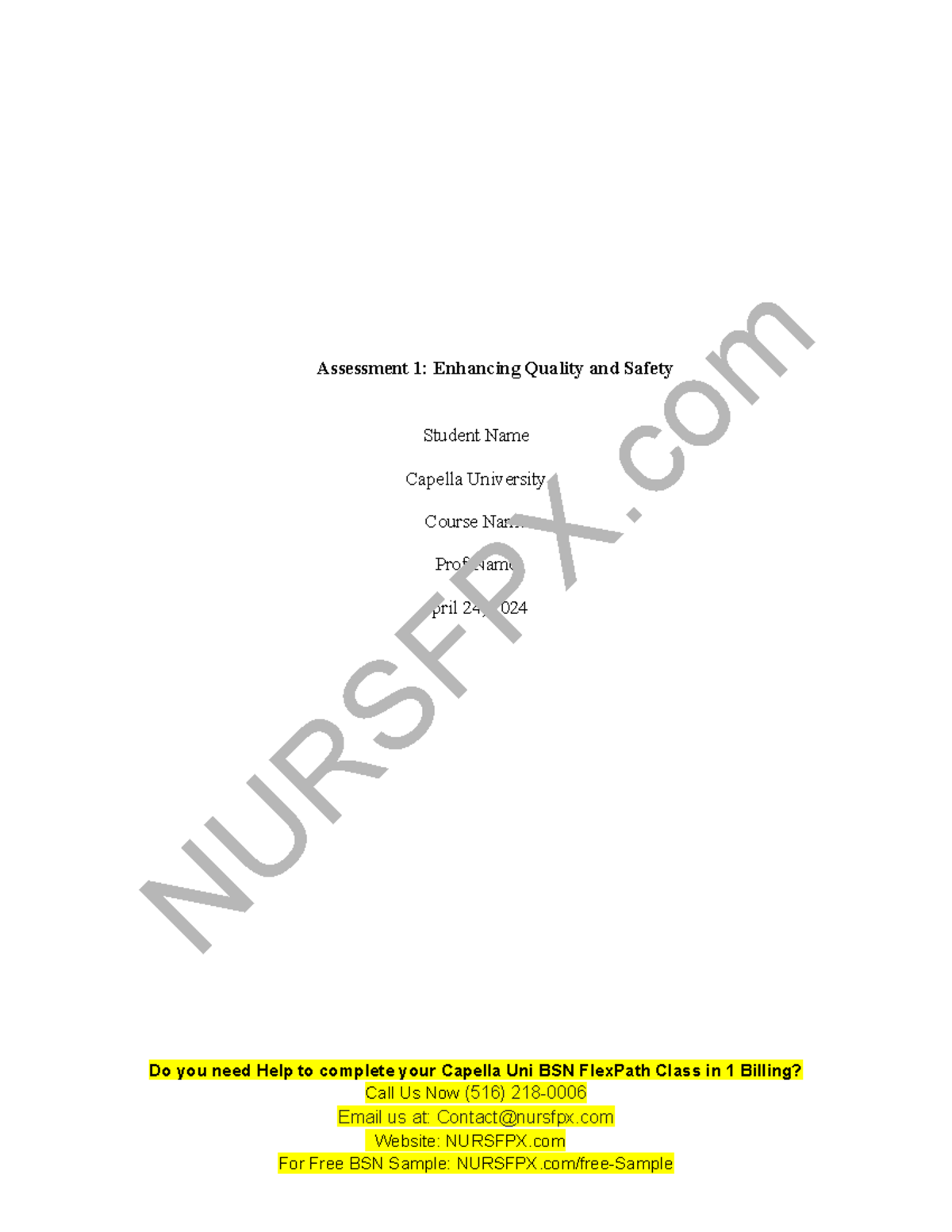 Nurs Fpx 4020 Assessment 1 Enhancing Quality And Safety - Assessment 1 ...