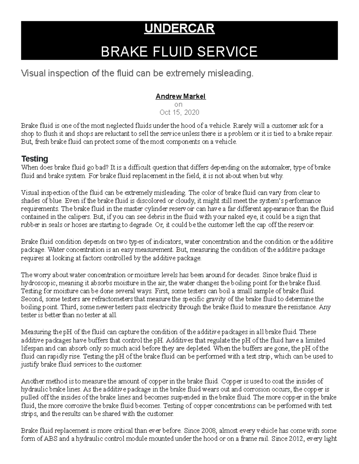 Brake fluid service TDQ UNDERCAR BRAKE FLUID SERVICE Visual