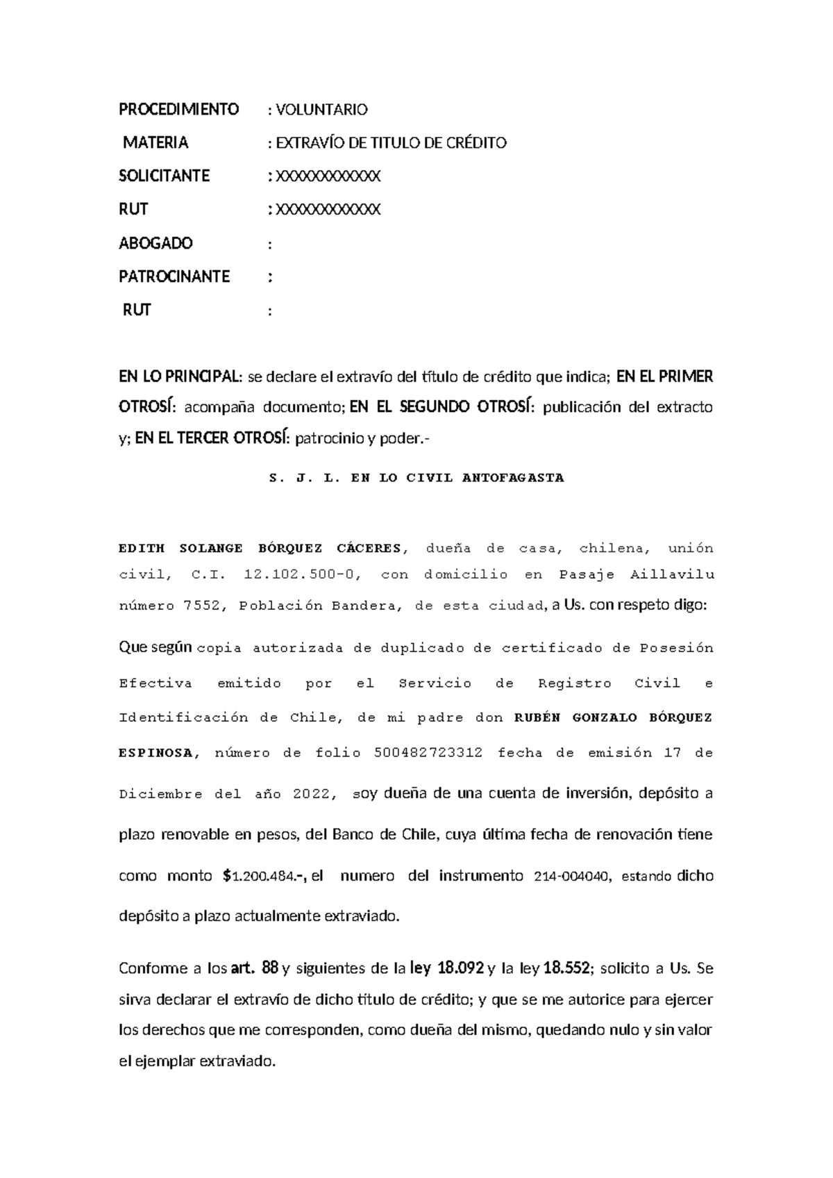 Extravío DOCUMENTO - PROCEDIMIENTO : VOLUNTARIO MATERIA : EXTRAVÍO DE ...