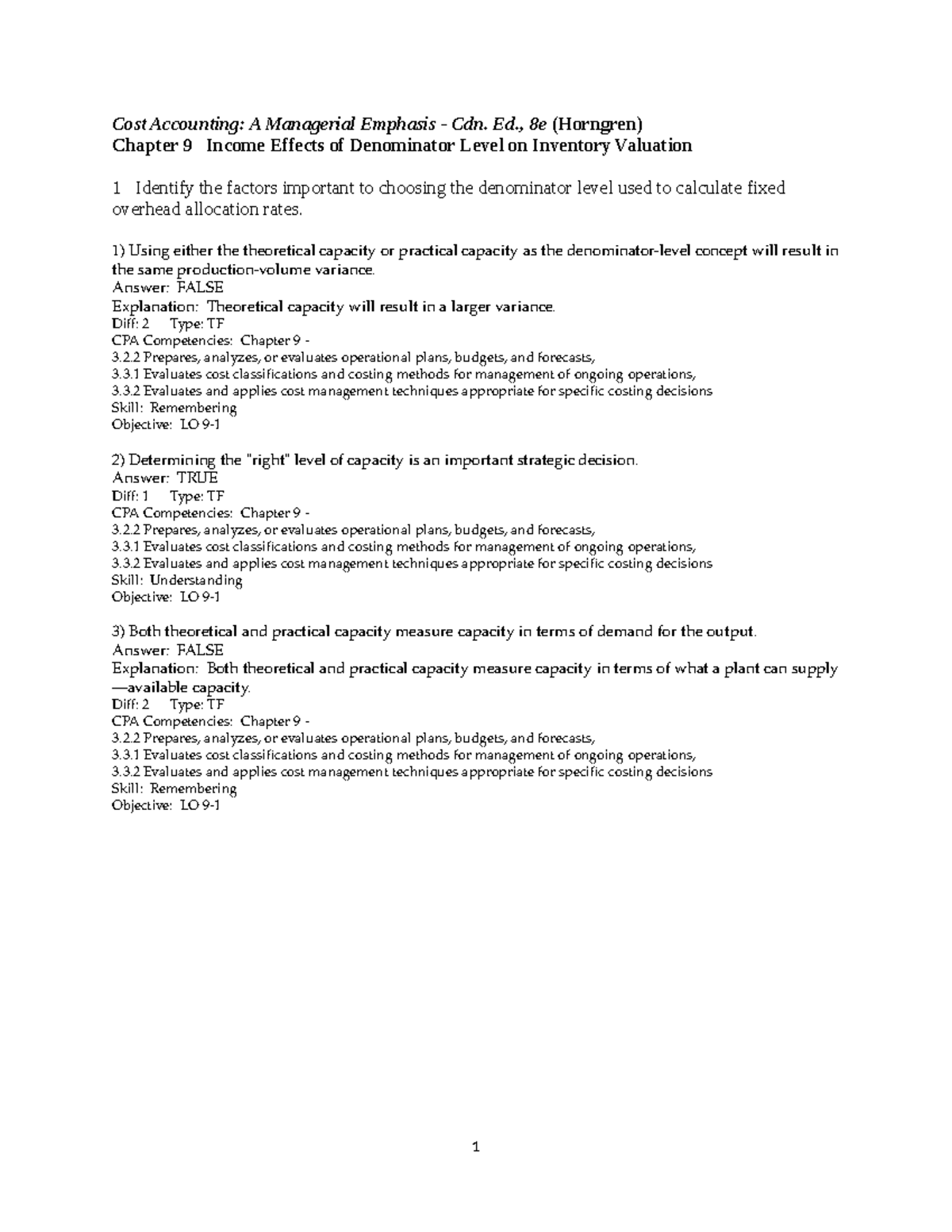 Chapter 9 - MCQ - Cost Accounting: A Managerial Emphasis - Cdn. Ed., 8e ...