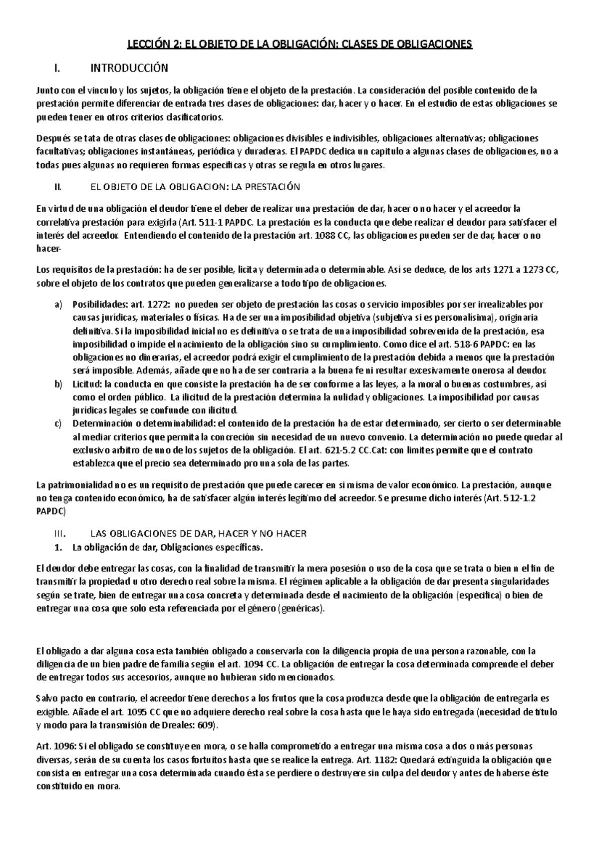 Lección 2 Derecho Civil Obligaciones Y Contratos - LECCIÓN 2: EL OBJETO ...