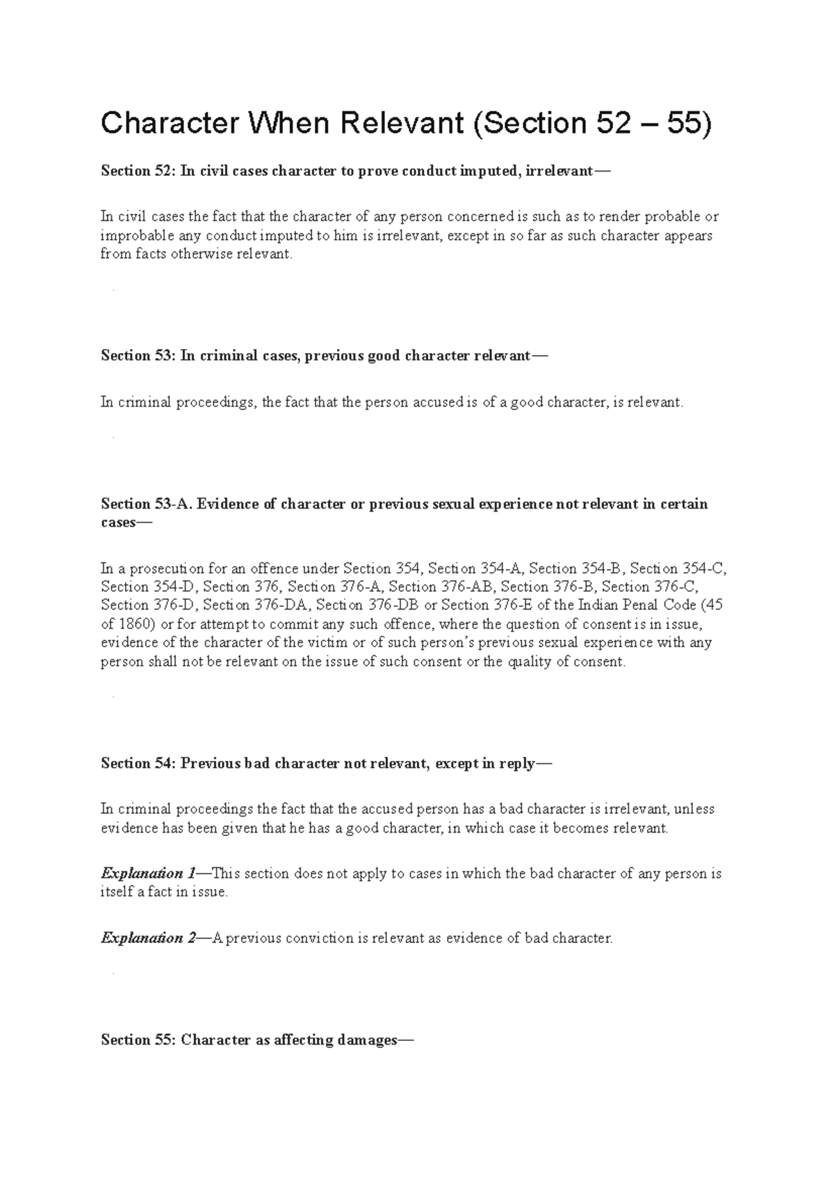 Character WHEN Relevant Assignment Evidence LAW - Character When ...