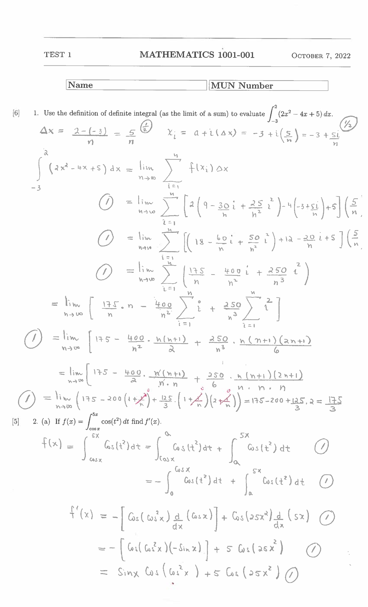 MTT1sol F23 - Sample paper - Math 1001 - Studocu