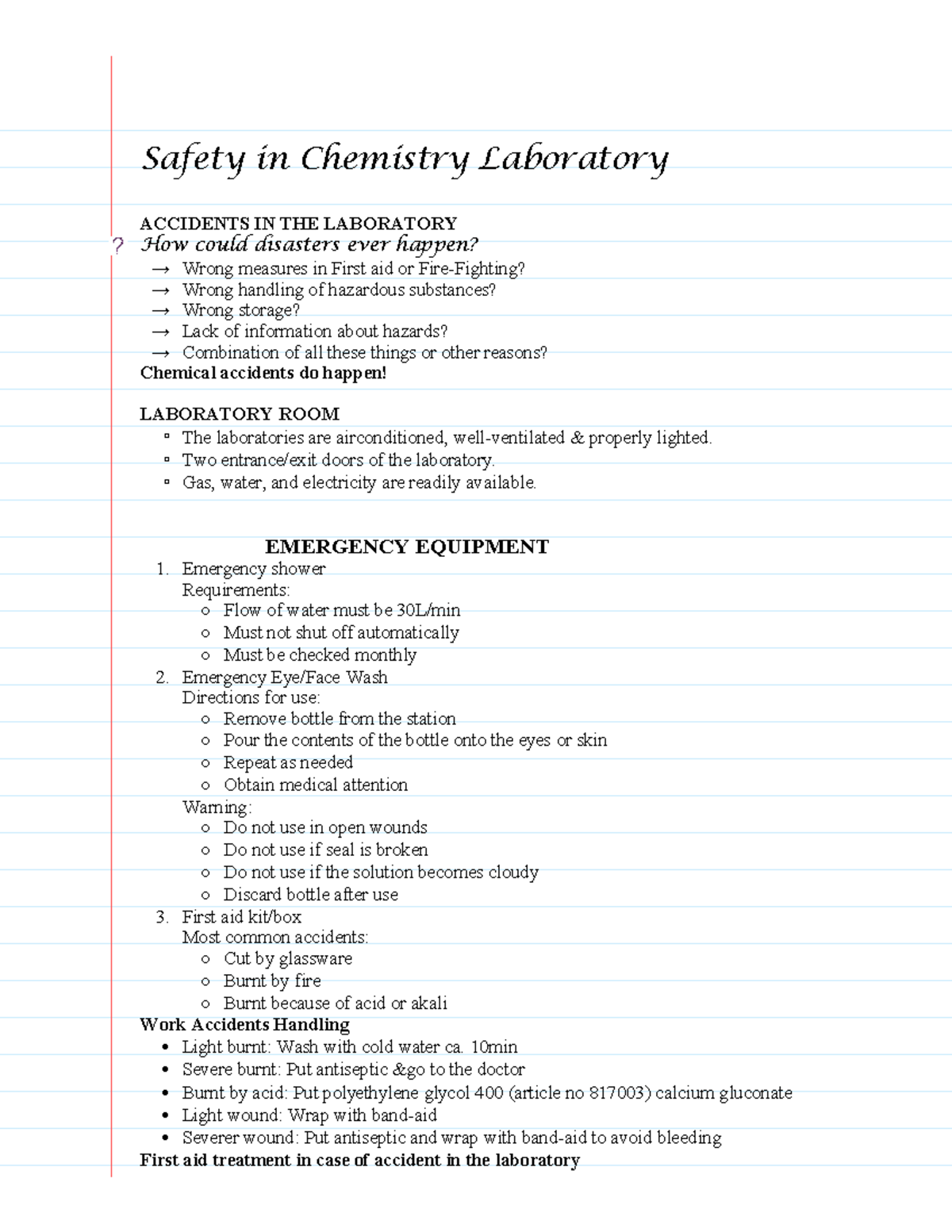 Chem Engr. for Lab - for 1st year - Safety in Chemistry Laboratory ...