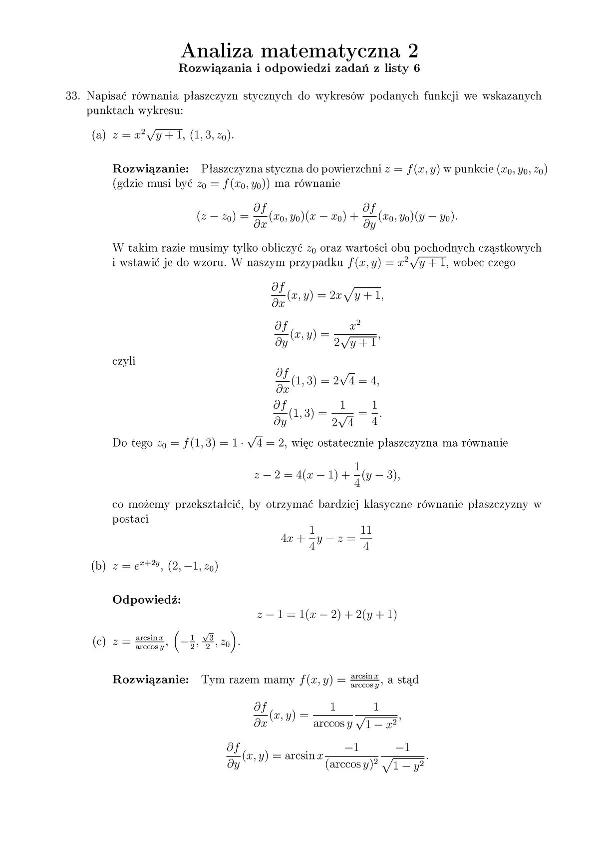Rozw AM2 Lista 6 - Analiza Matematyczna 2 Rozwi¡zania I Odpowiedzi Zada ...