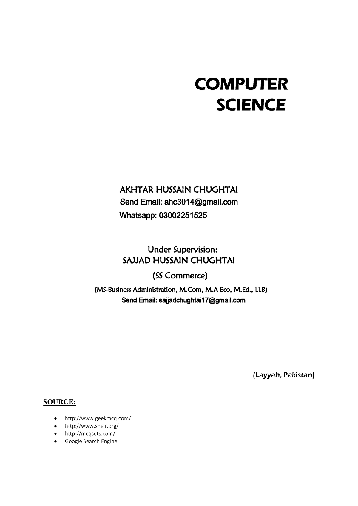 Computer Science Test Data - COMPUTER SCIENCE AKHTAR HUSSAIN CHUGHTAI ...