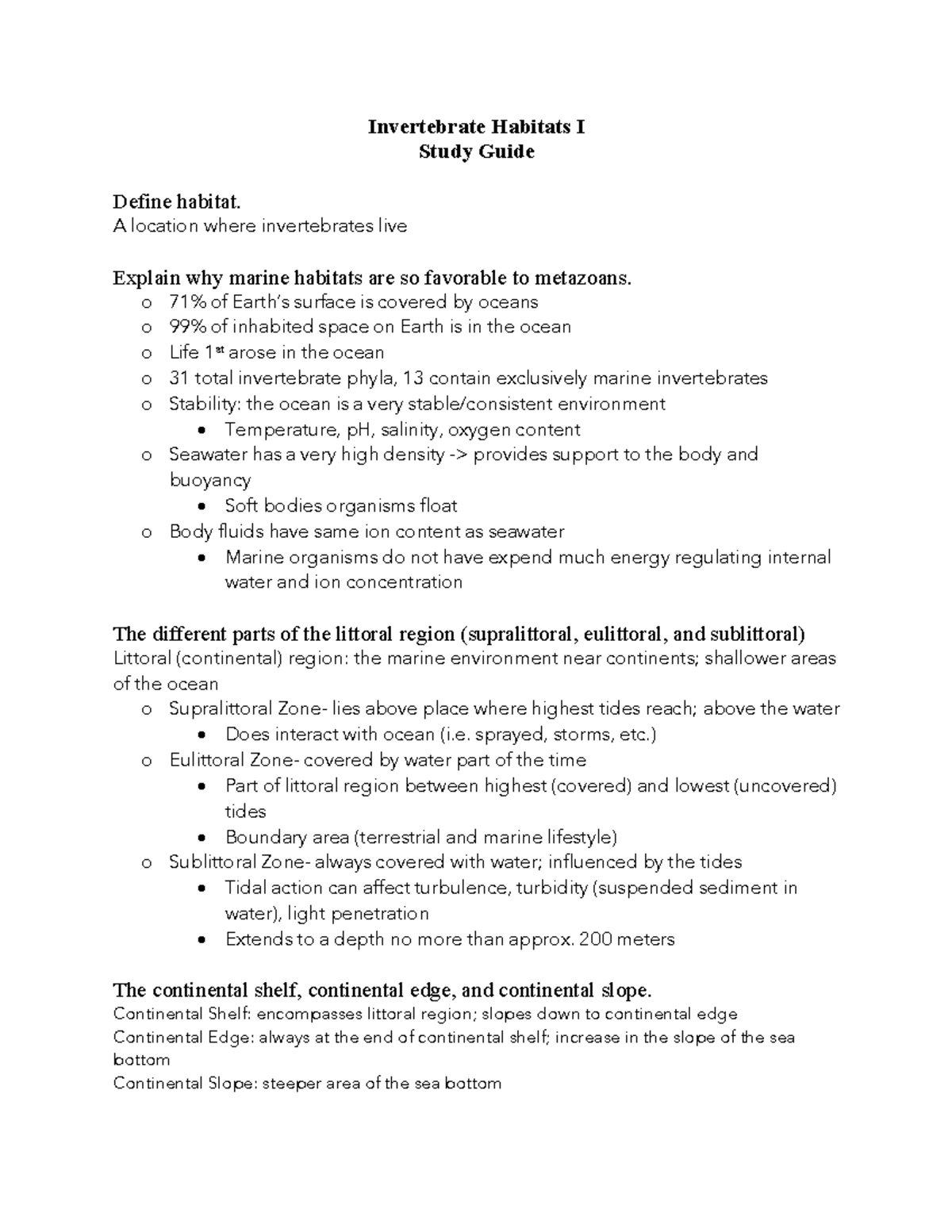 Habitats 1 Invertebrate Habitats I Study Guide Define habitat. A