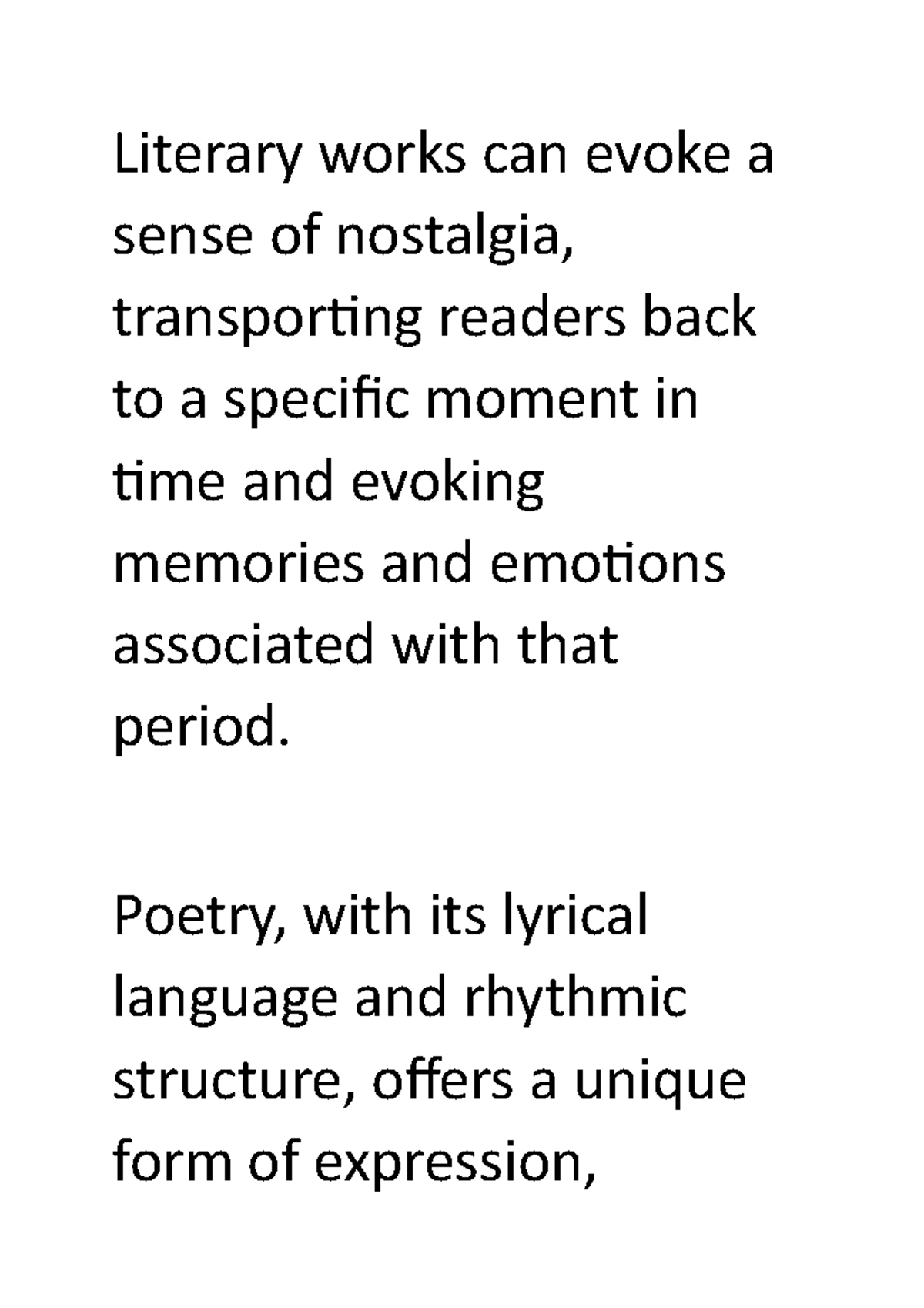 Assignment 9 - Essay - Literary works can evoke a sense of nostalgia ...