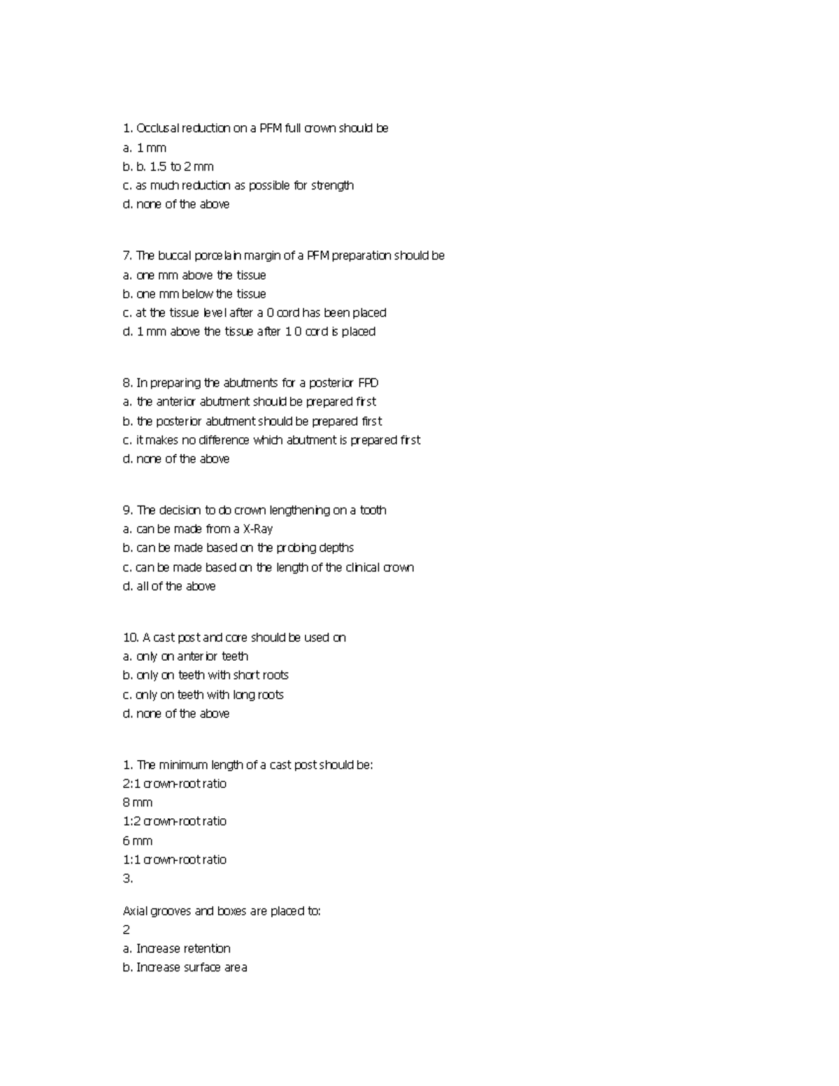 Exam 7 October 2015, questions and answers 1. Occlusal reduction on a