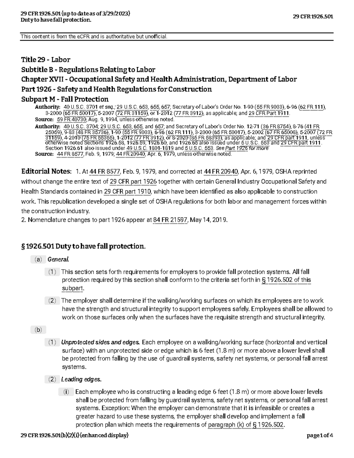 29 CFR 1926.501 (up To Date As Of 3-29-2023) - Title 29 - Labor ...