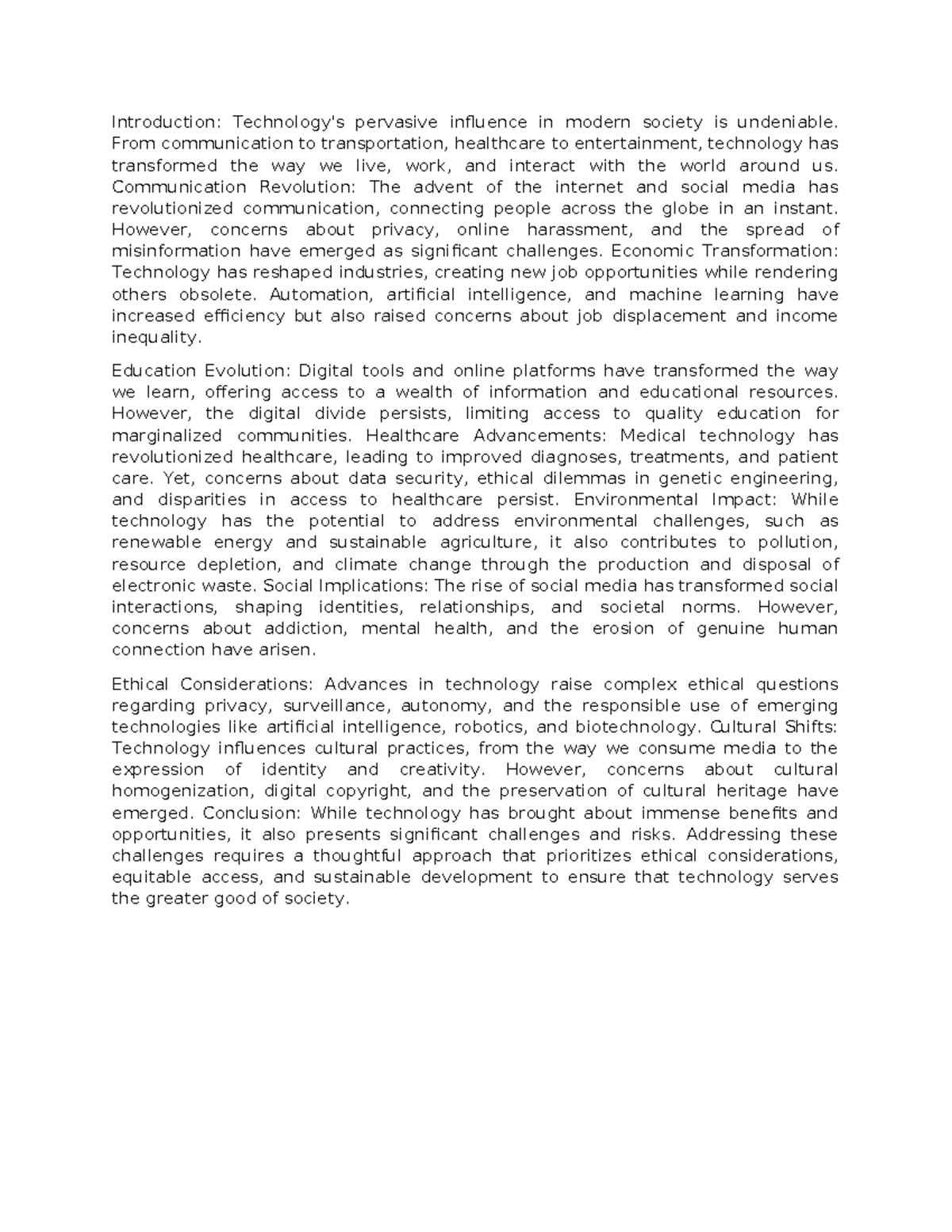 The Impact of Technology on Society - Introduction: Technology's ...