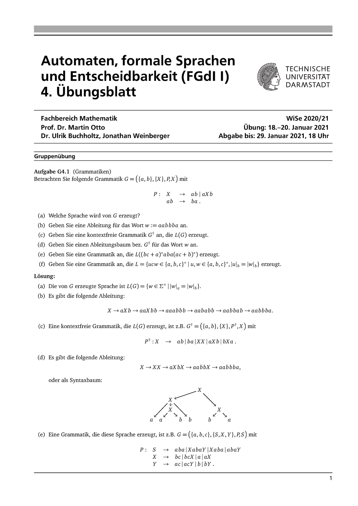 Uebung 04 Gruppenloesung Automaten Formale Sprachen Und Entscheidbarkeit Fgdi Studocu