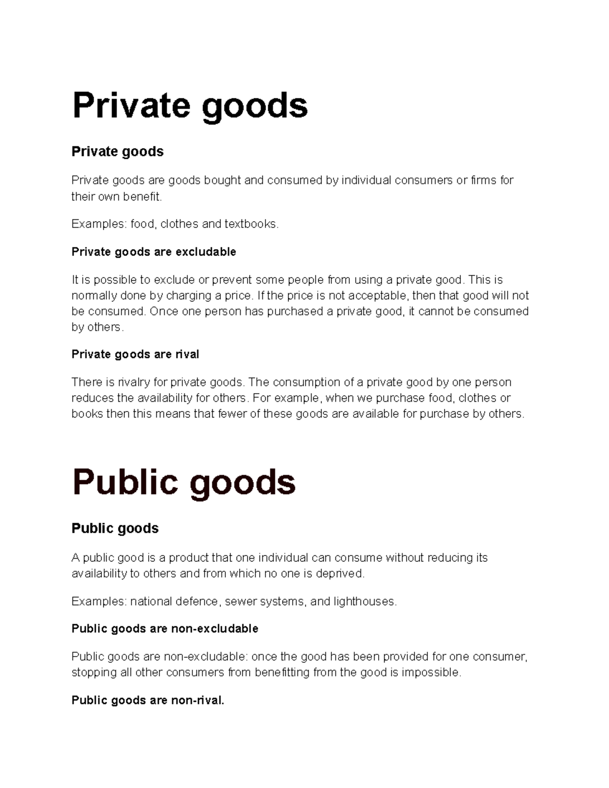 Which Is An Example Of Private Goods Or Services