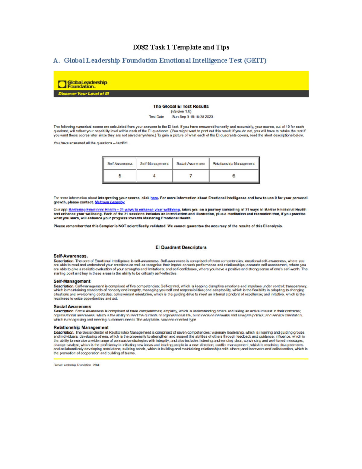 D082 Task 1 - Task 1 - PASSED - D082 Task 1 Template And Tips A. Global ...