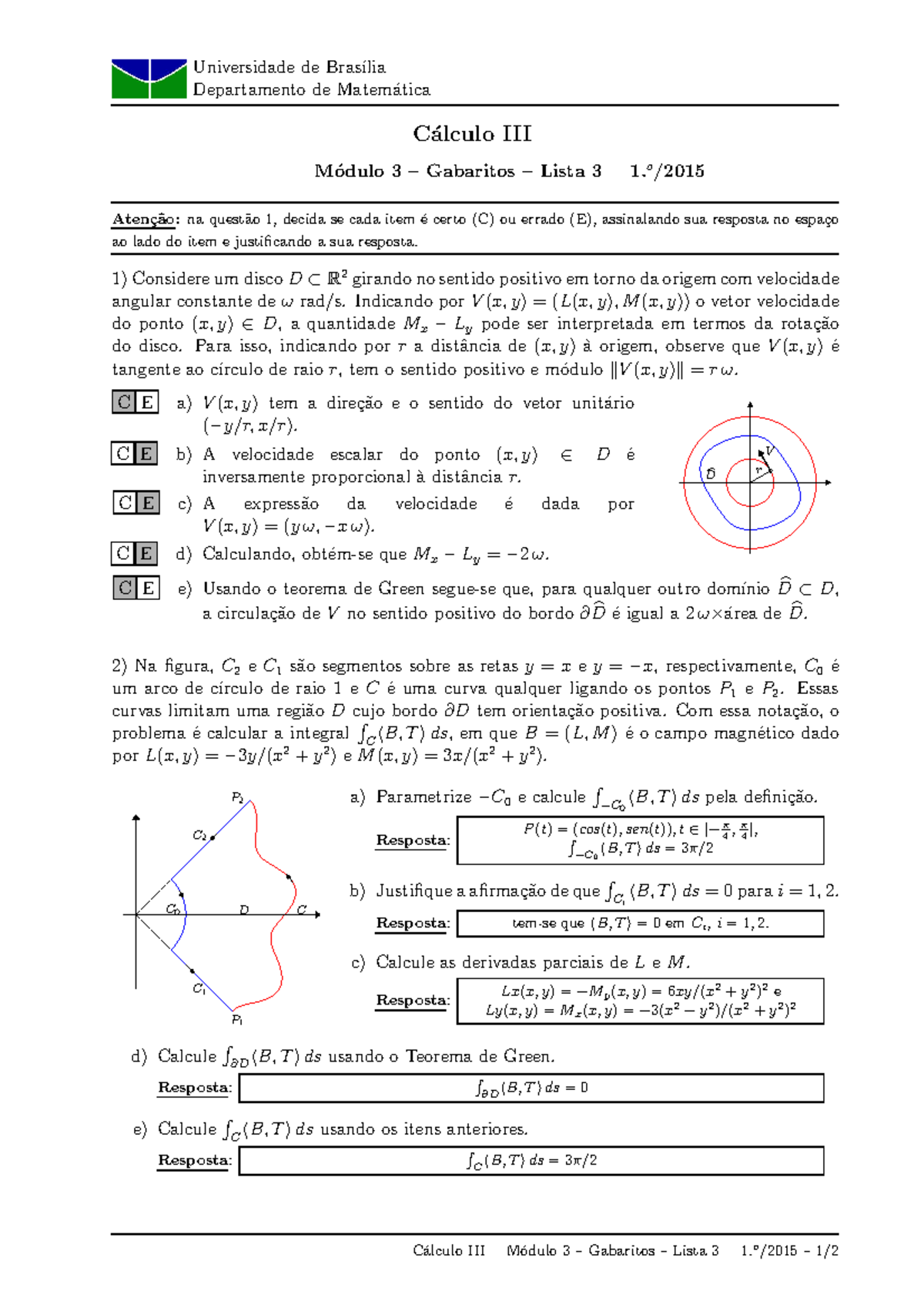 Lista 3.3 - Gabarito - Universidade De Bras´ılia Departamento De Matem ...