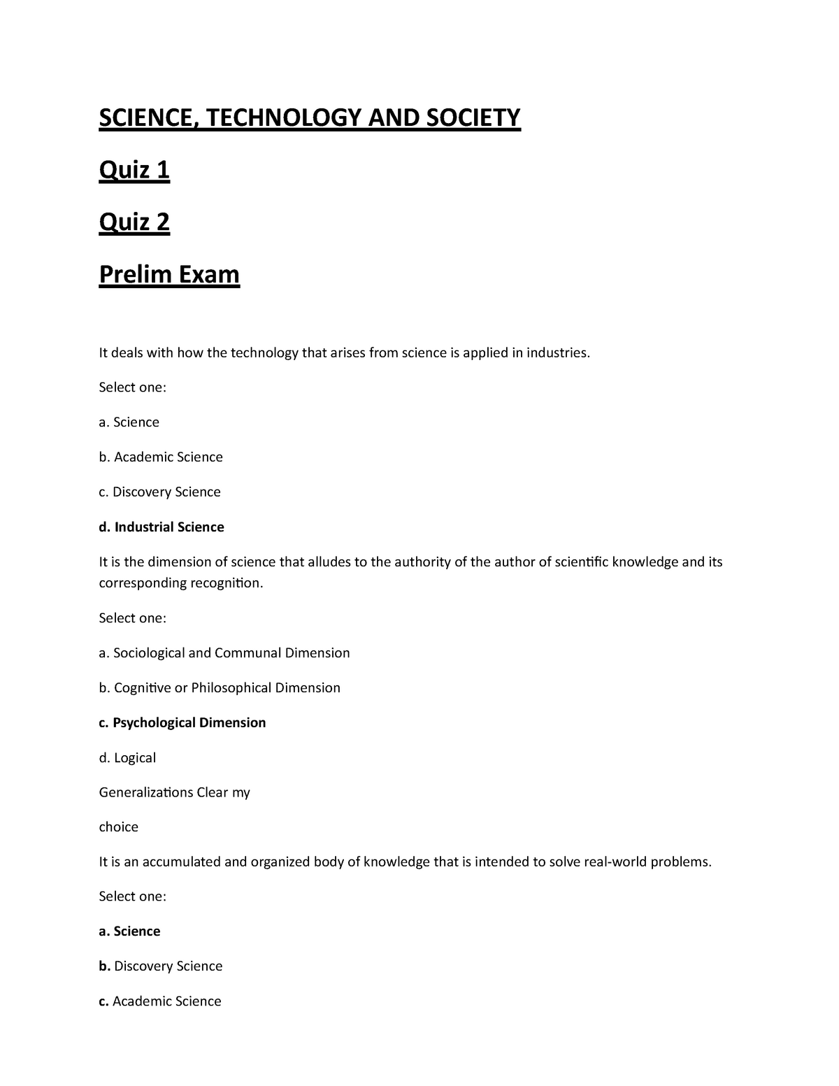 Sts Quiz To Prelim - DasdAsdgdsa - SCIENCE, TECHNOLOGY AND SOCIETY Quiz ...