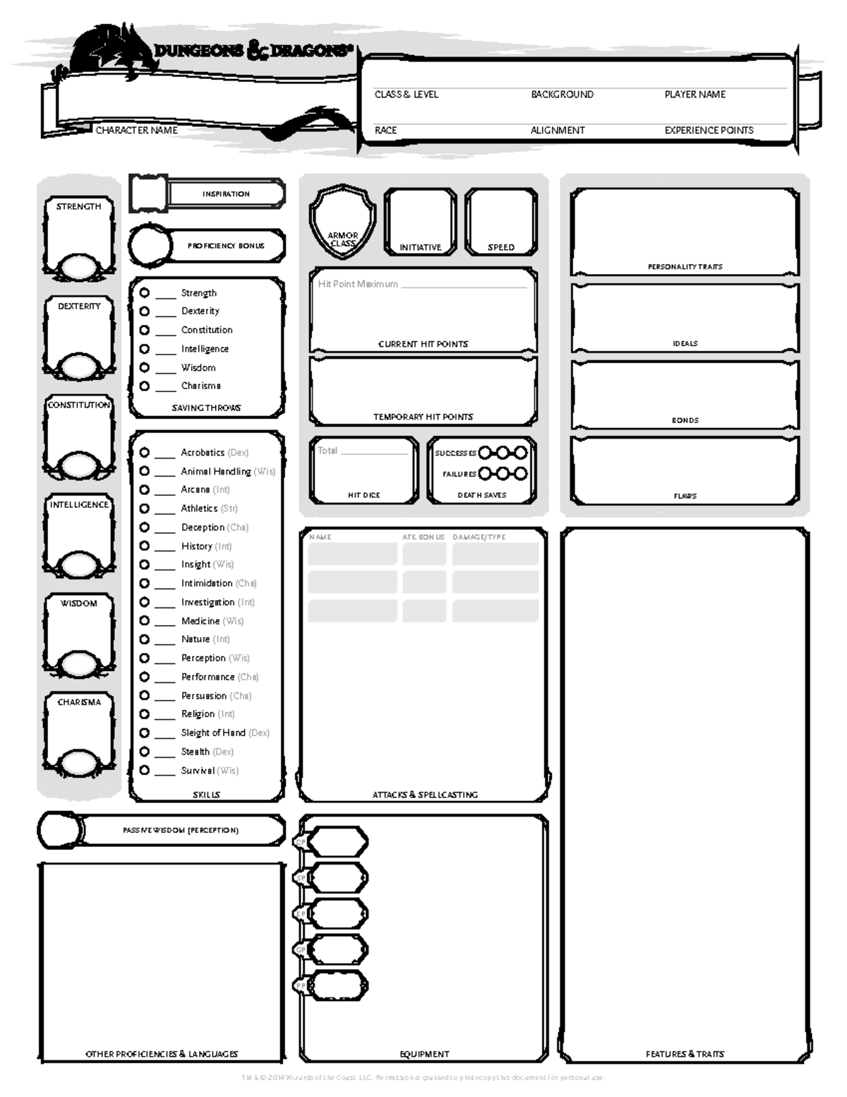 Dnd 5e charactersheets - CHARACTER NAME CLASS LEVEL BACKGROUND PLAYER ...