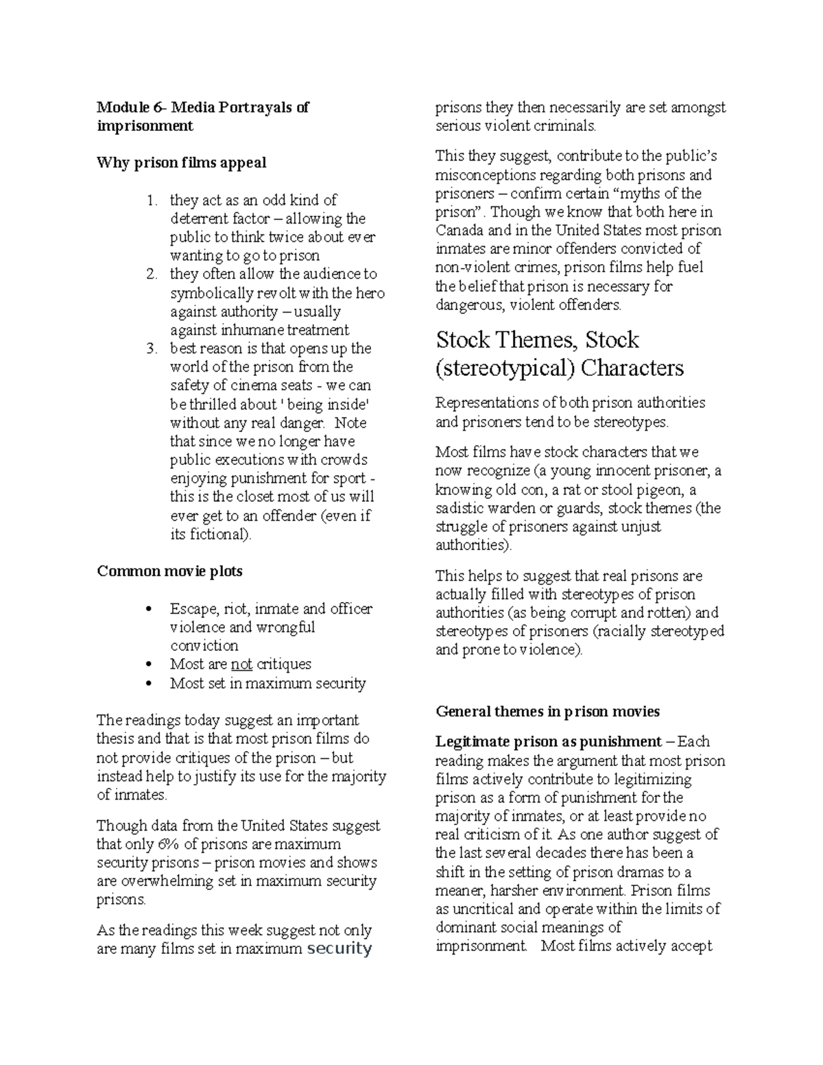 Module 6- Media Portrayals of Imprisonment - Module 6- Media Portrayals ...