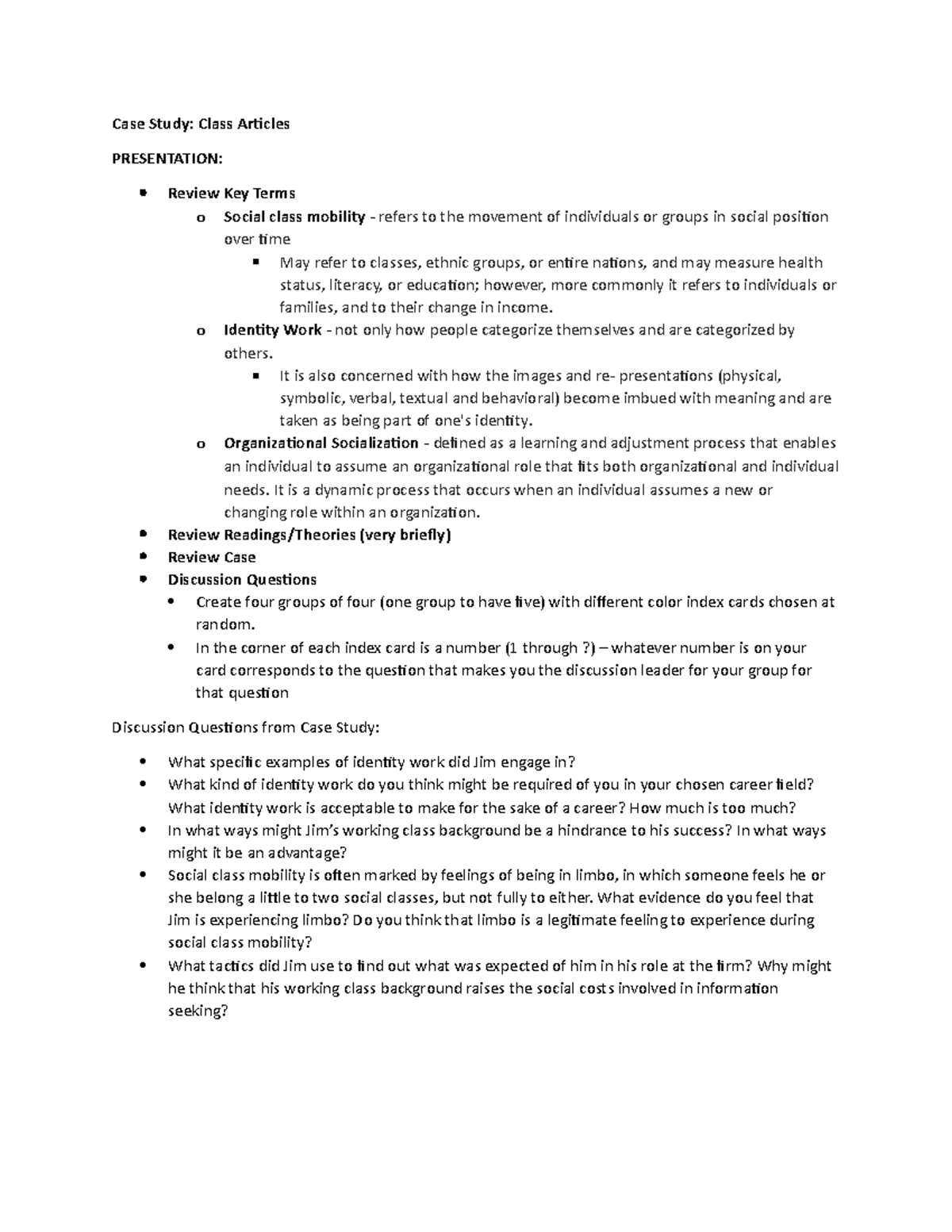 Case Study Class O Identity Work Not Only How People Categorize