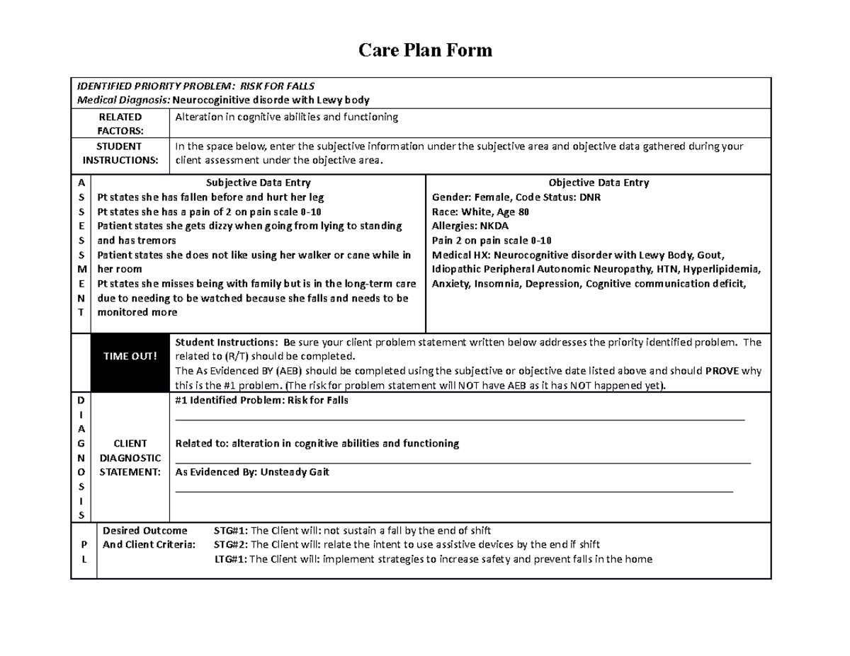 risk-for-care-plan-week-3-identified-priority-problem-risk-for-falls