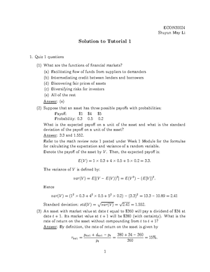 Tutorial 2 solution - ECON Shuyun May Li Solution to Tutorial 2 (1) The ...