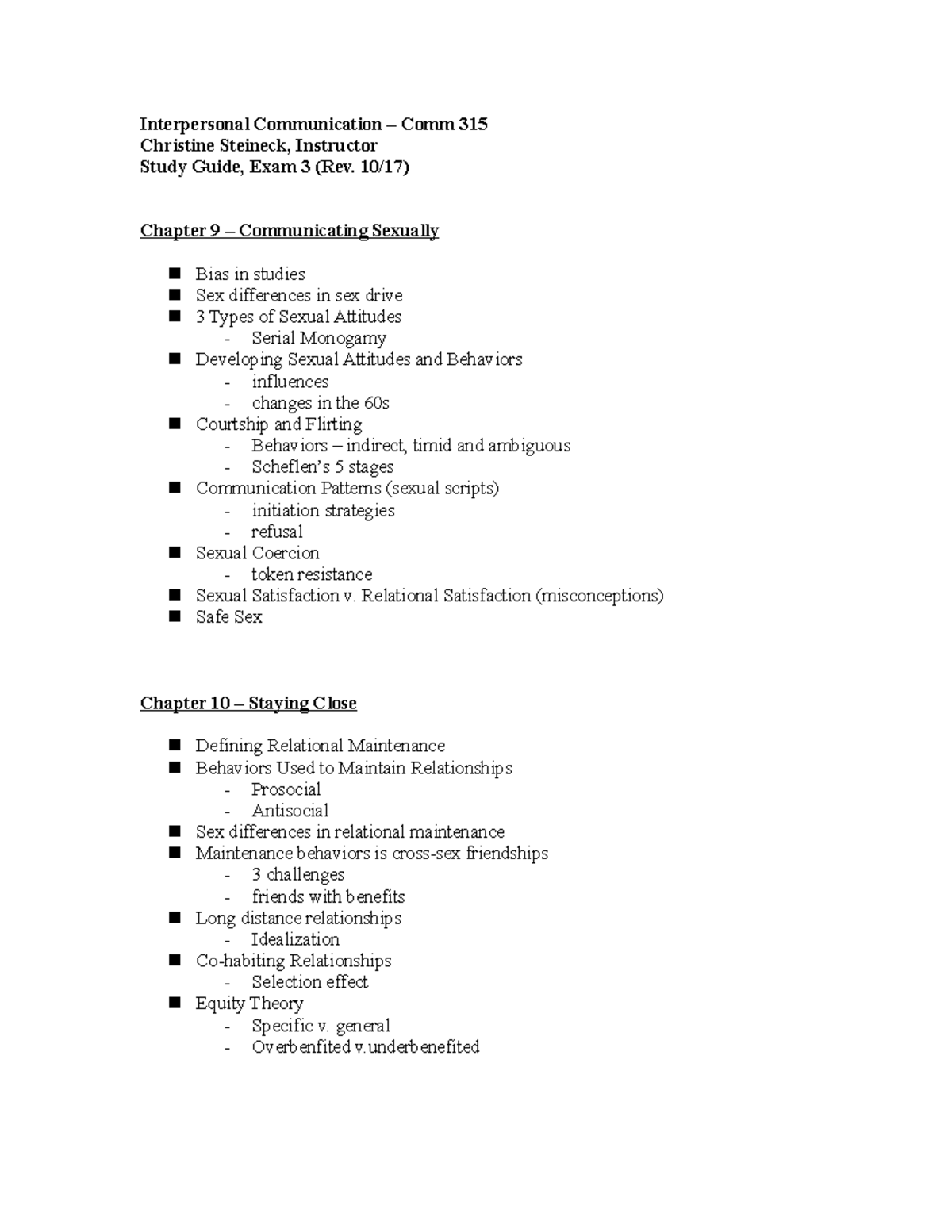 315ce5sg3 - Study guide - Interpersonal Communication – Comm 315 ...
