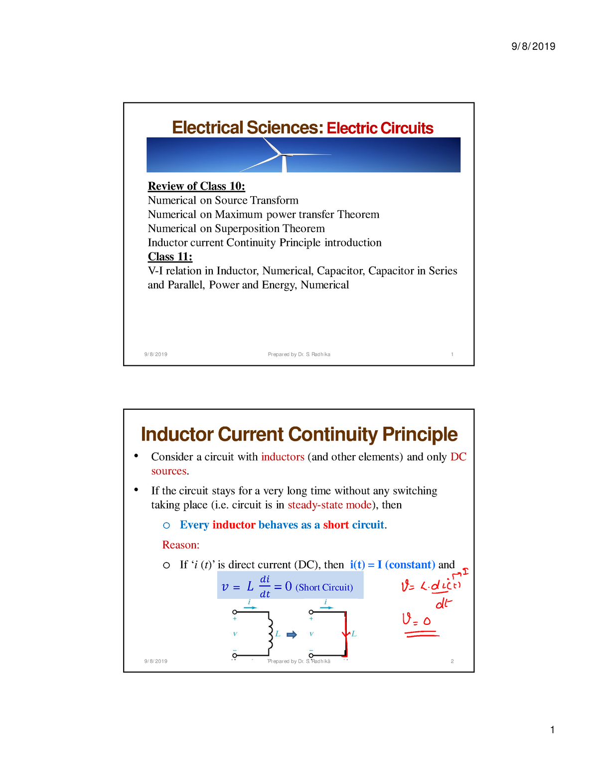 ES Class 11 Notes - Electrical Sciences: Electric Circuits 9/ 8/ 2019 ...