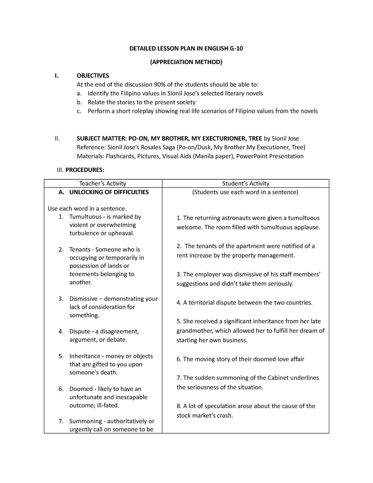 Appreciation Method LP - DETAILED LESSON PLAN IN ENGLISH G ...