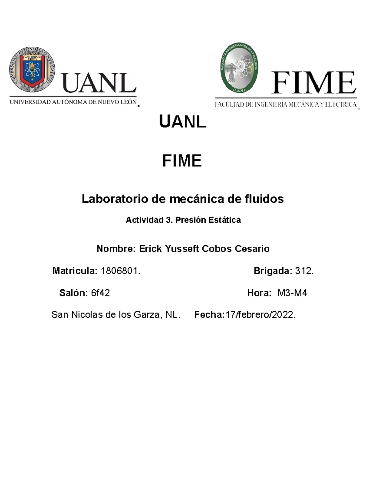 Practica 5 De Mecanica De Fluidos - UANL FIME Laboratorio De Mecánica ...