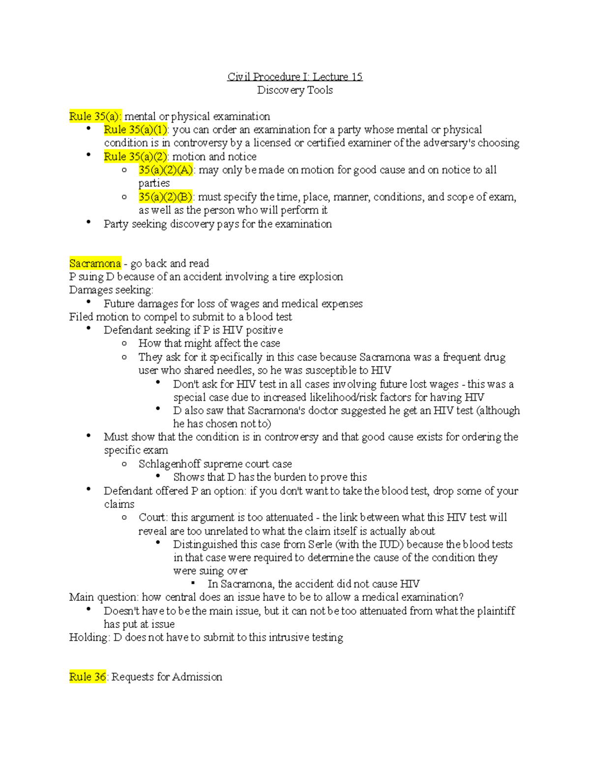 Civil Procedure I: Lecture 15 Discovery Tools - Studocu