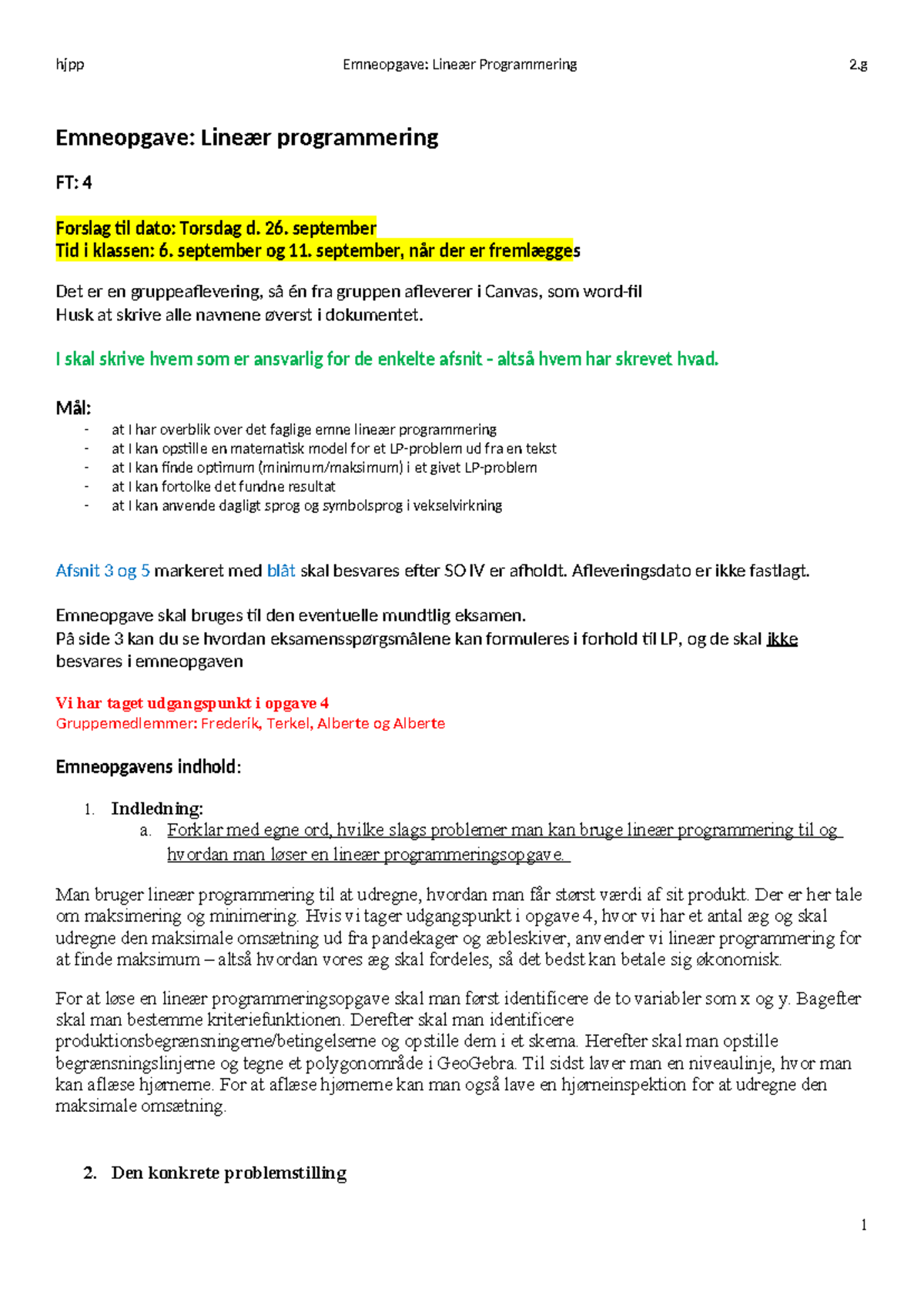 213 Emneopgave Lineær Programmering - Emneopgave: Lineær programmering ...