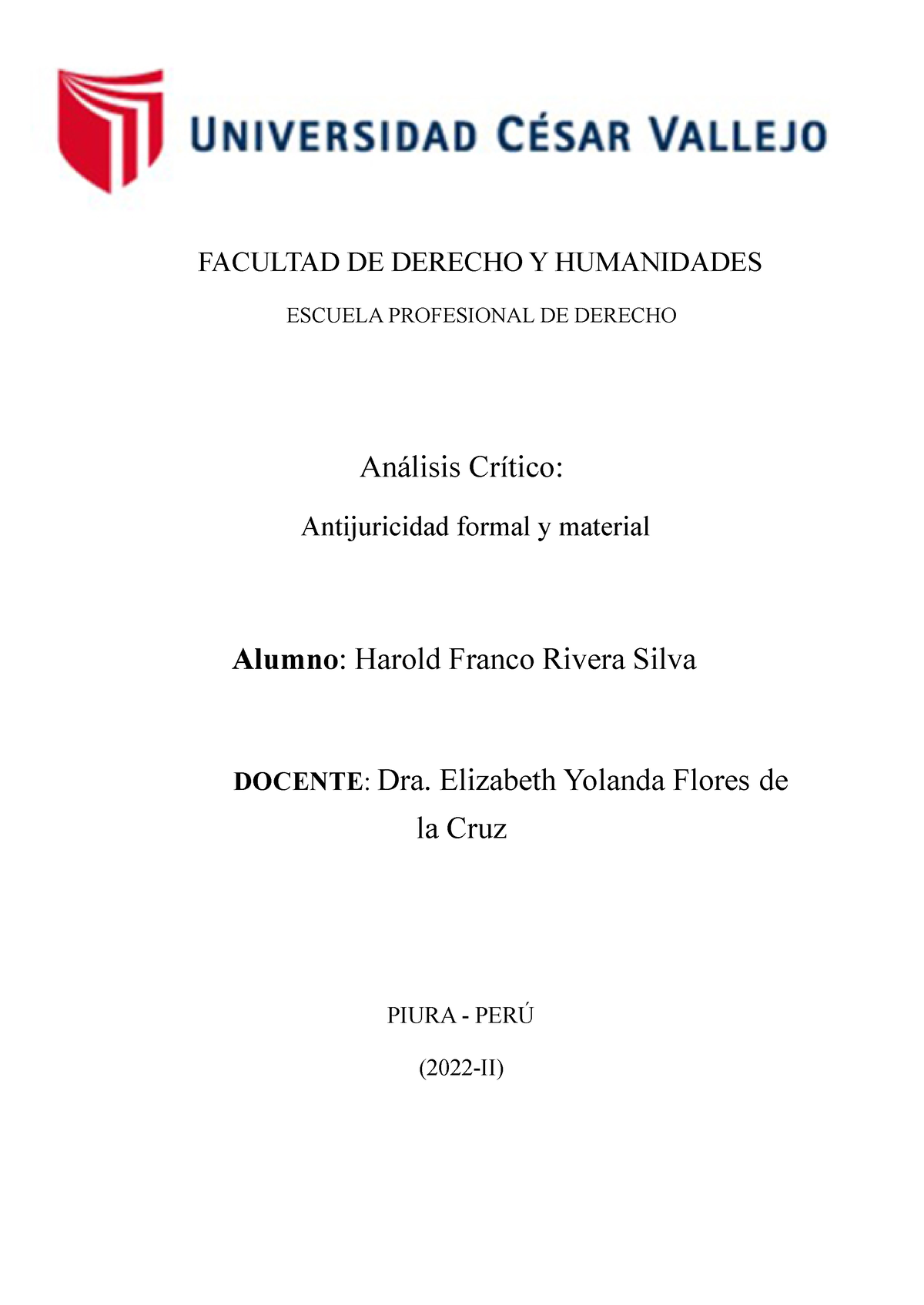 Análisis crítico del derecho penal de autor FACULTAD DE DERECHO Y HUMANIDADES ESCUELA