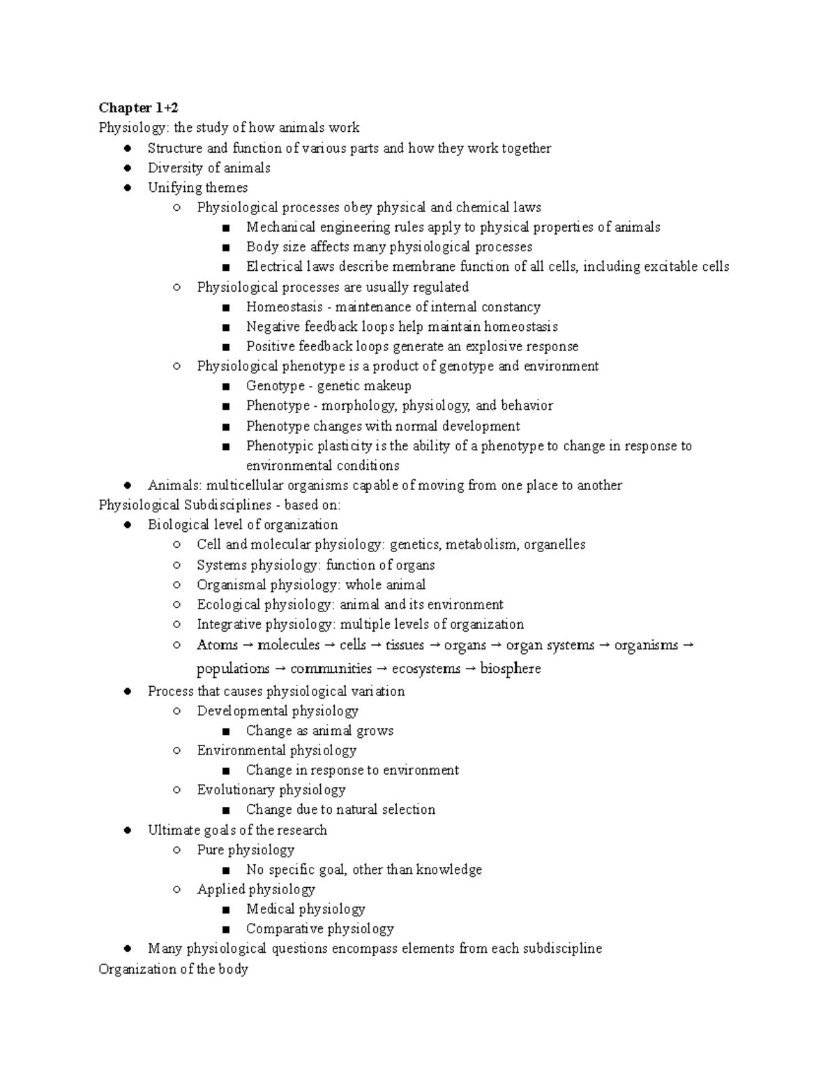 Exam 1 - Exam 1 Material - Chapter 1+ Physiology: the study of how ...