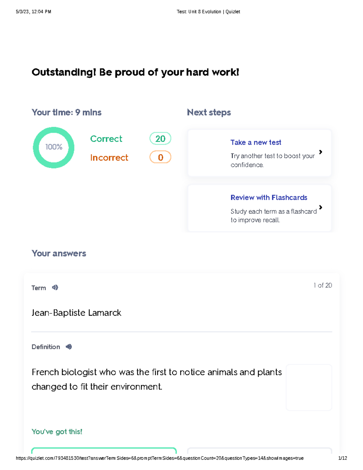 Test Unit 8 Evolution Quizlet Outstanding! Be proud of your hard work