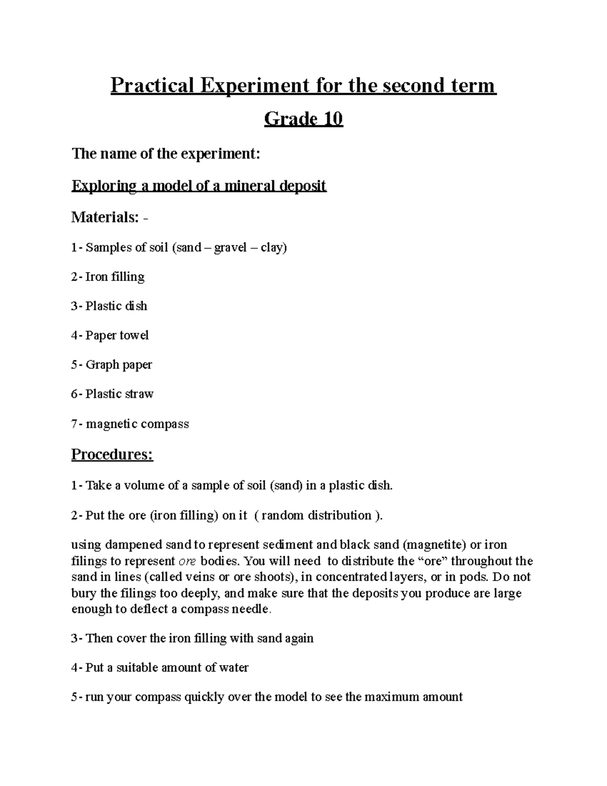 Practical Exam For Second Term G10 - Practical Experiment For The ...