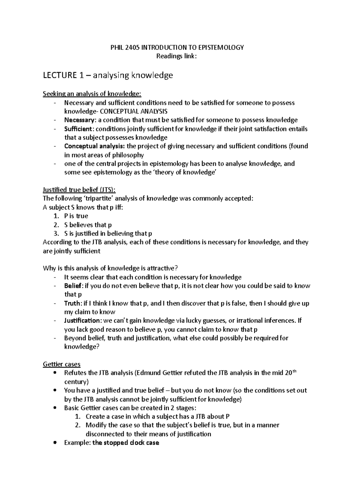 PHIL 2405 Introduction TO Epistemology - PHIL 2405 INTRODUCTION TO ...