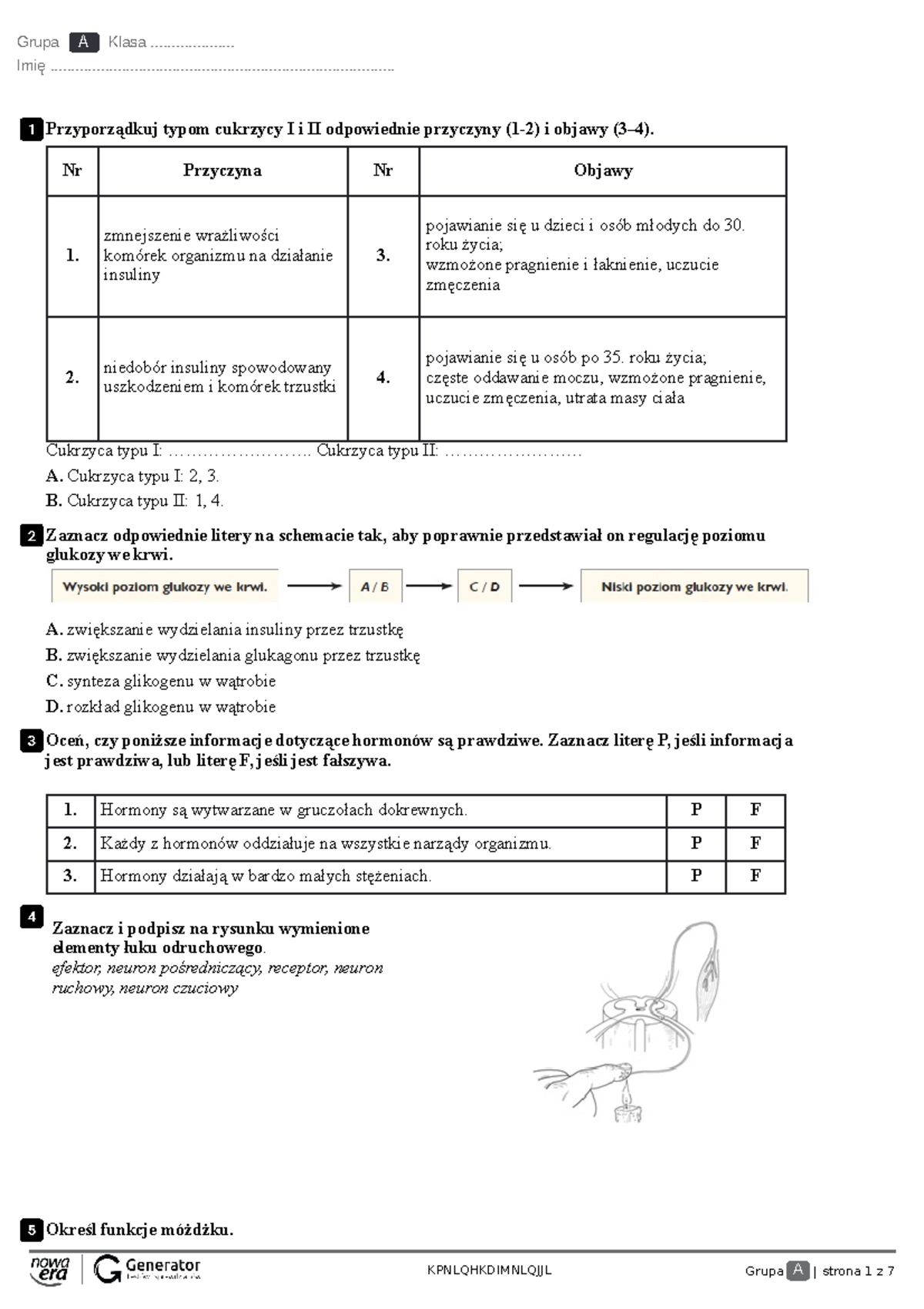 7. Regulacja nerwowo - hormonalna baza Test (bez widocznej punktacji