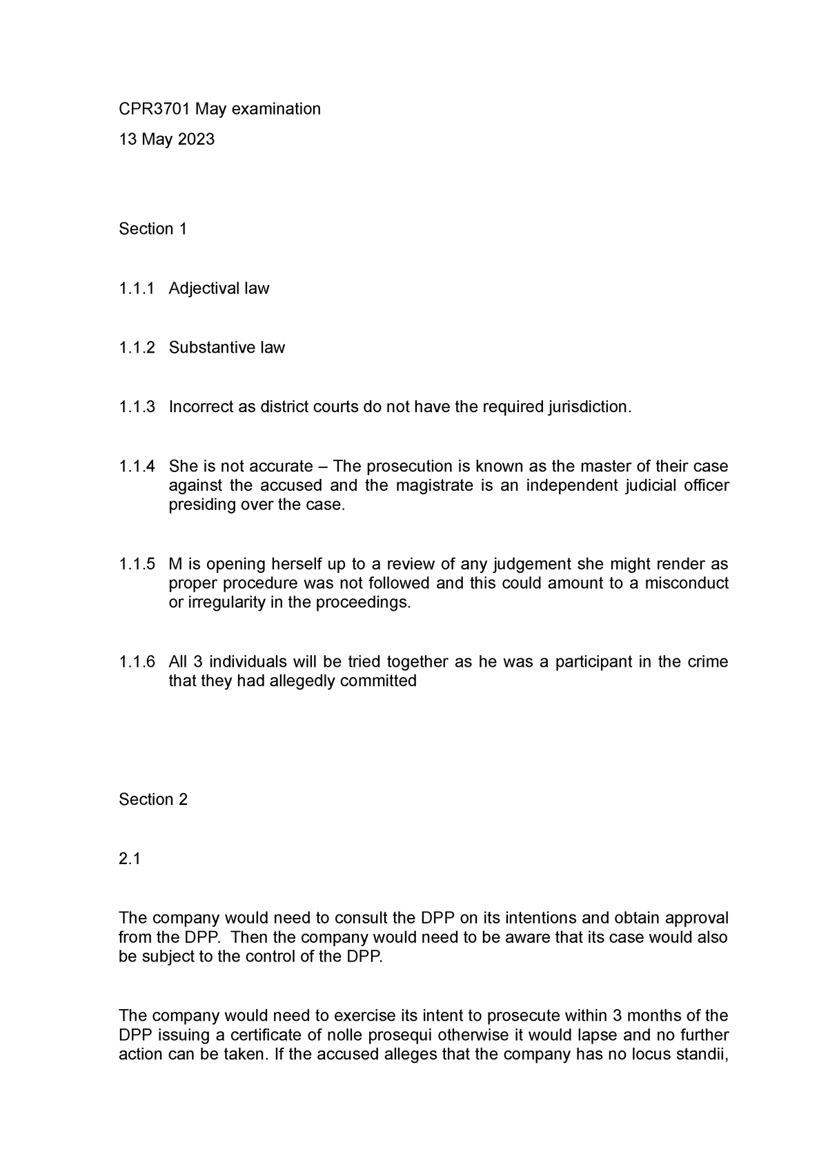 May Exam CPR3701 Answers - CPR3701 May Examination 13 May 2023 Section ...