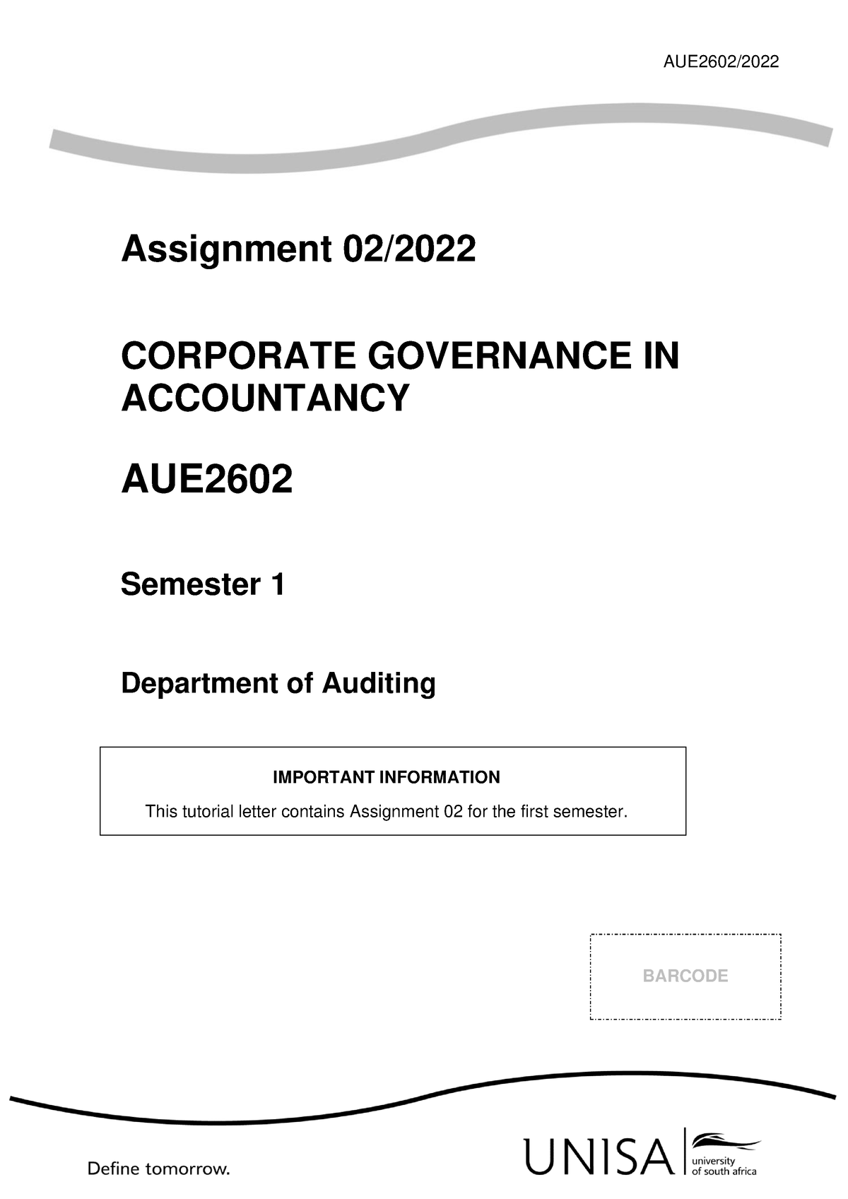 AUE2602 2022 Assignment 2 Final - AUE2602/ Assignment 02/ CORPORATE ...