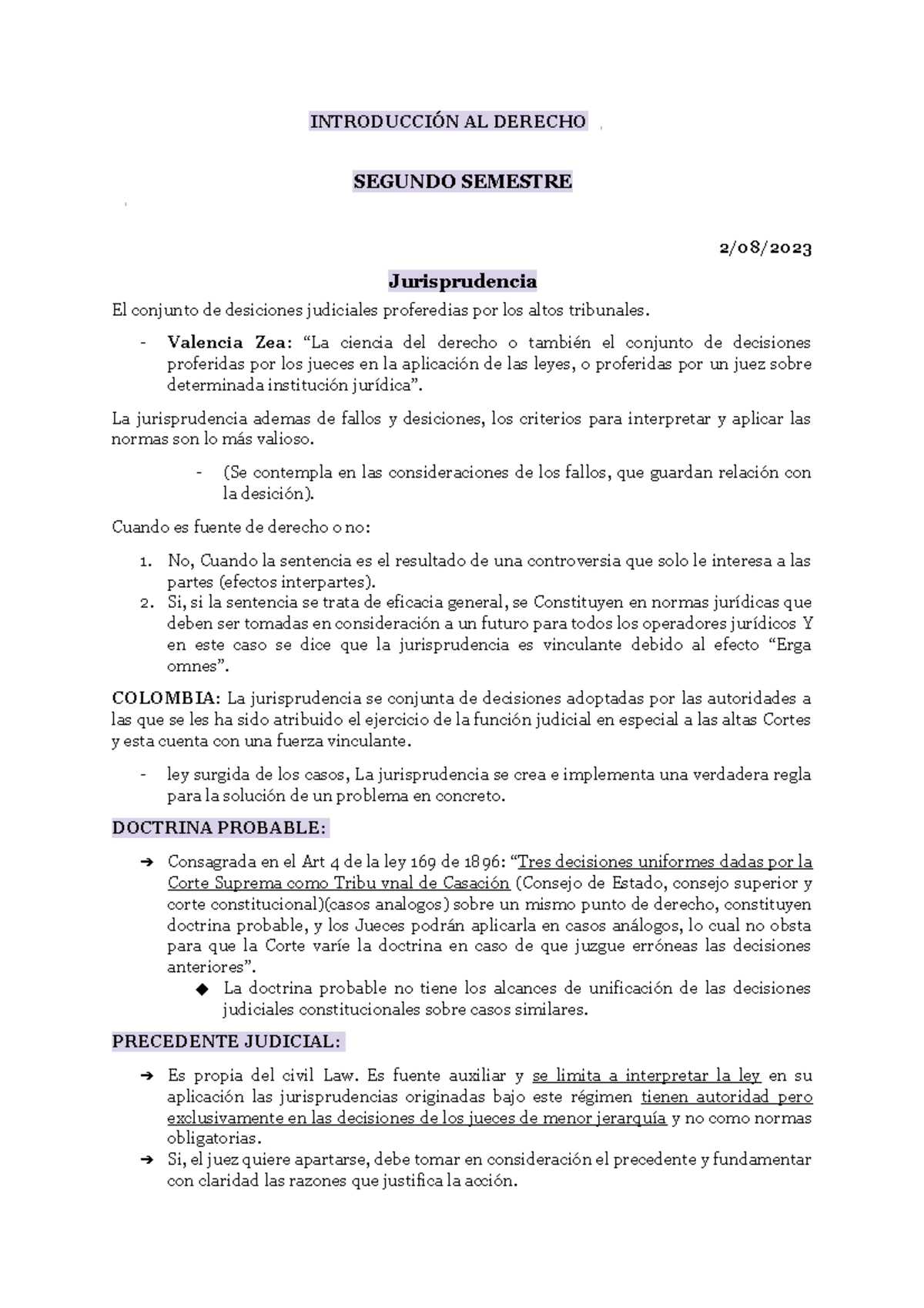 Inroducción AL Derecho - Segundo Semestre - INTRODUCCIÓN AL DERECHO ...