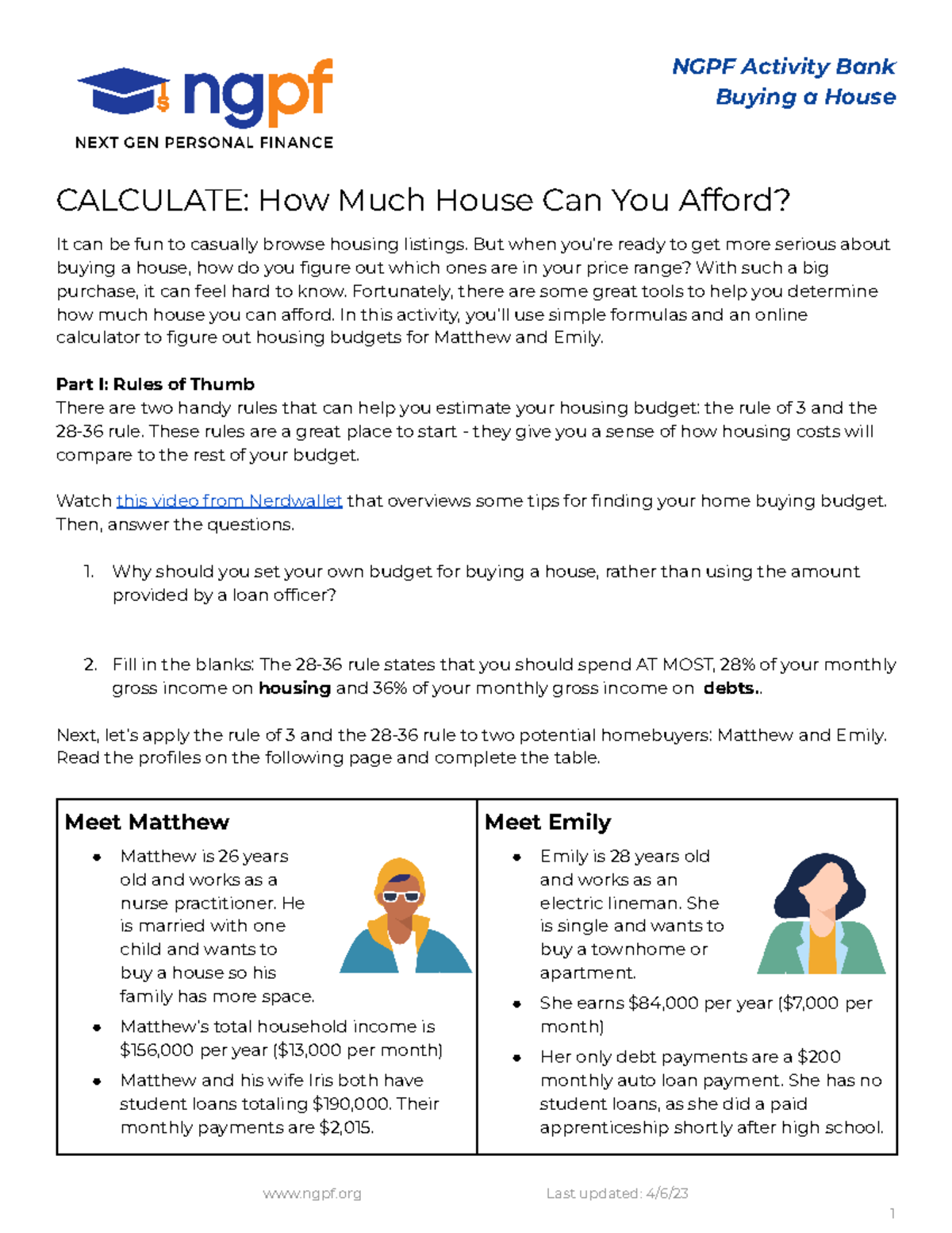 Copy of Calculate How Much House Can You Afford NGPF Activity Bank