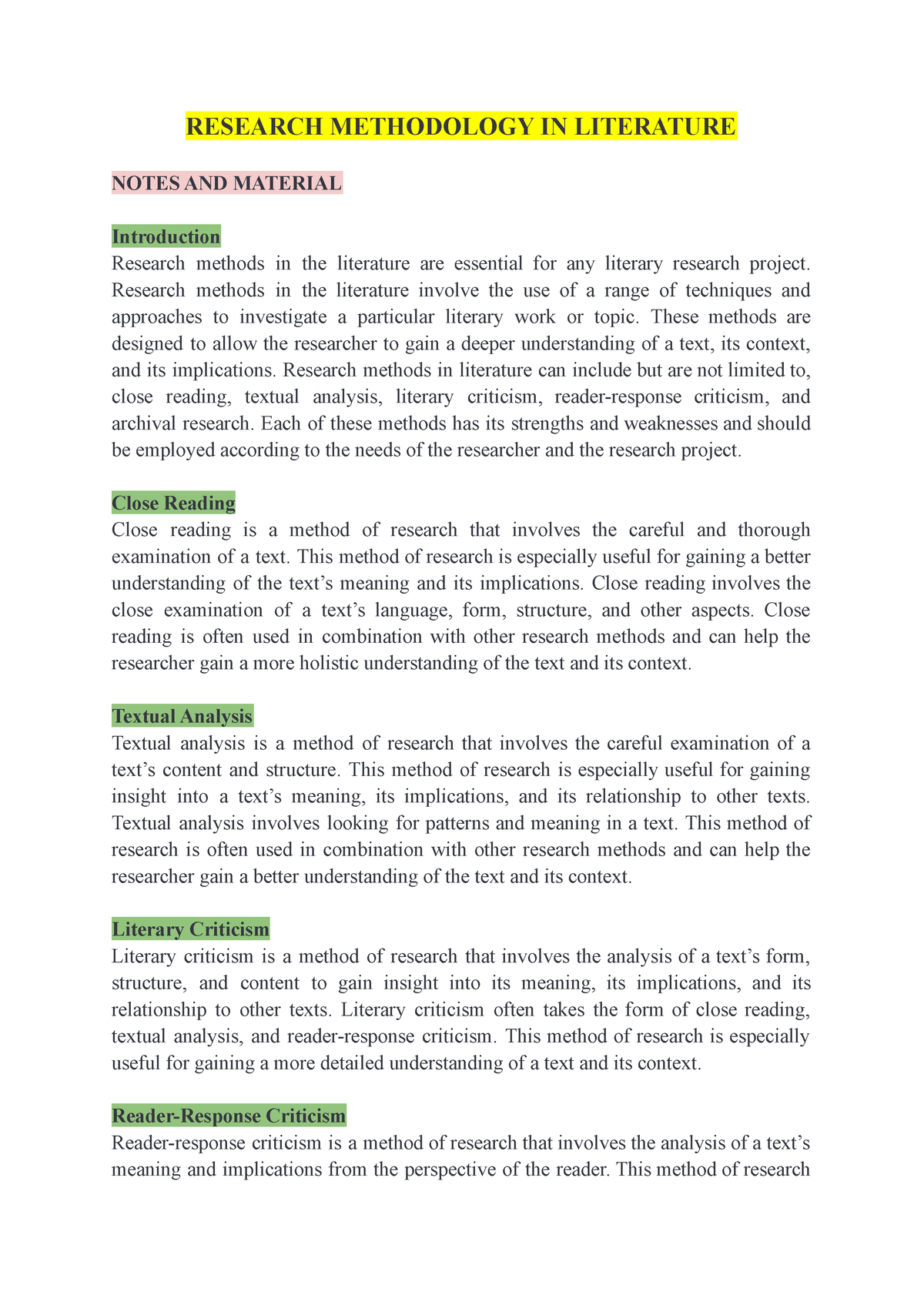 literary research in research methodology